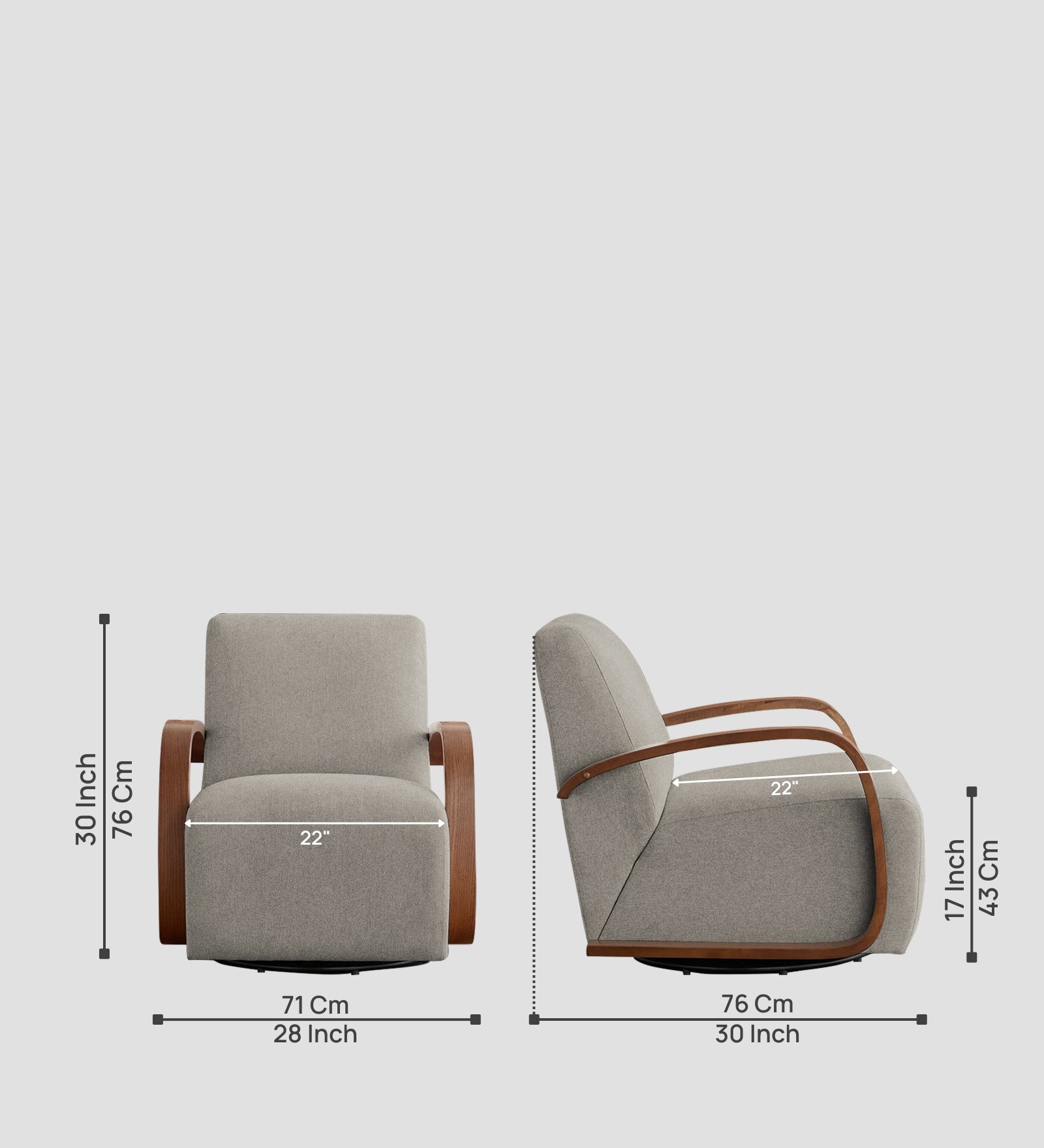Balma Fabric Swivel Chair in Ash Grey Colour
