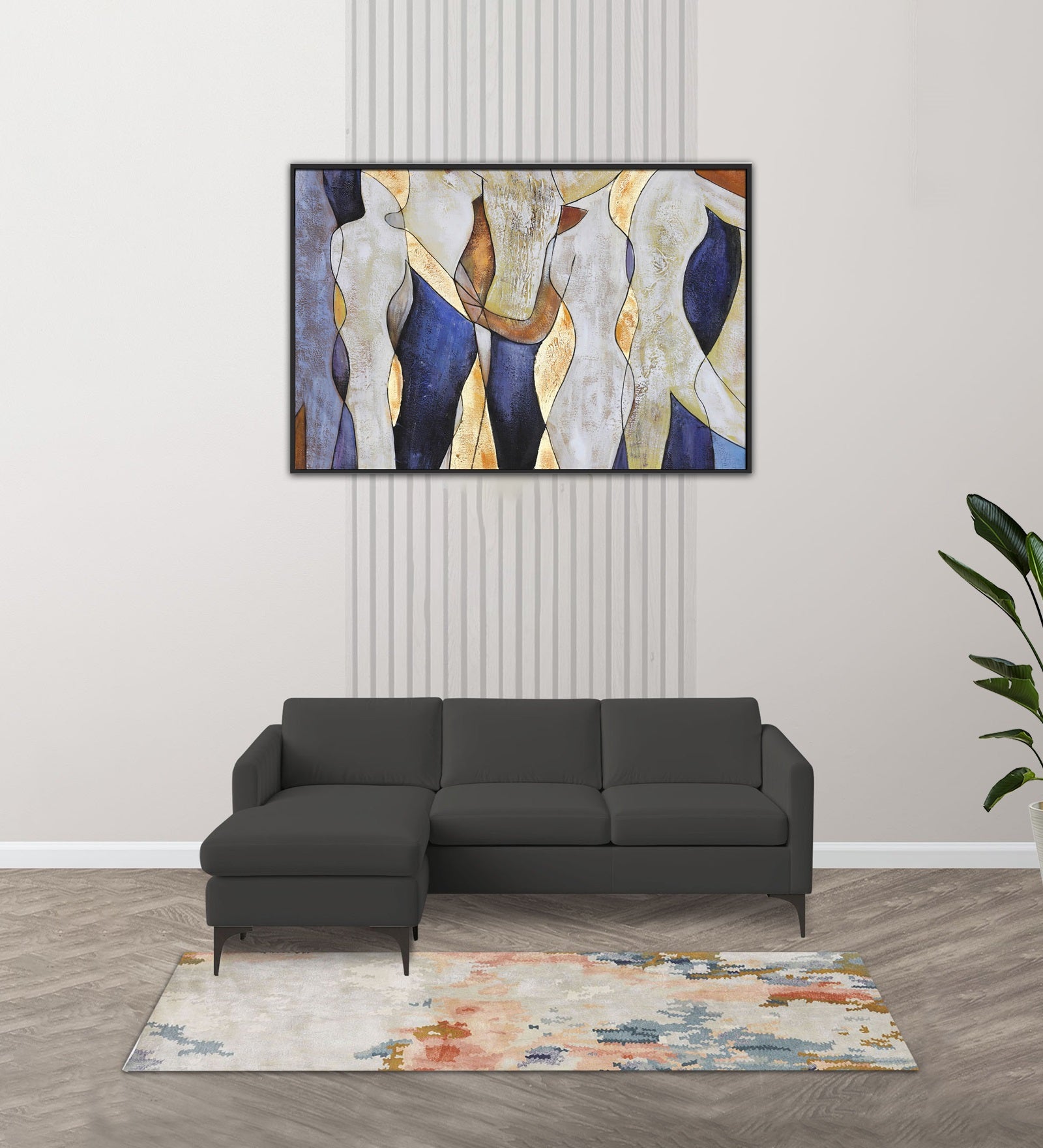 Haru Fabric RHS Sectional Sofa (2+Lounger) In Hory Grey Colour - Febonic Living