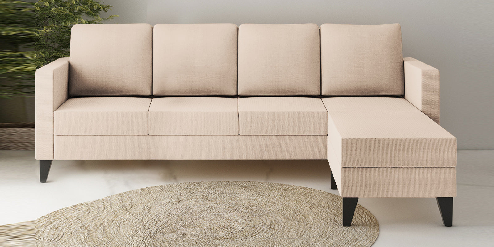 Nori Fabric LHS Sectional Sofa (3+Lounger) In Woom Beige Colour - Febonic Living