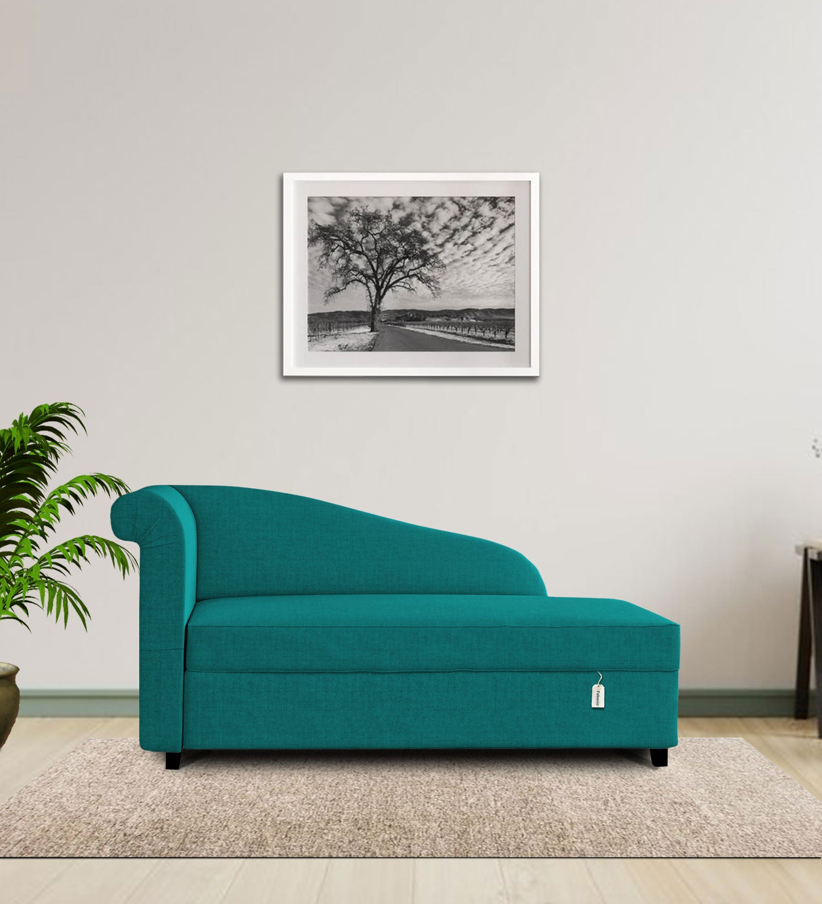Toppy Fabric RHS Chaise Lounger In Sea Green Colour With Storage - Febonic Living