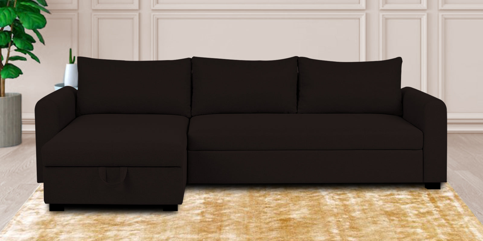 Sigma Fabric RHS Sectional Sofa (3+Lounger) In Cara Brown Colour - Febonic Living