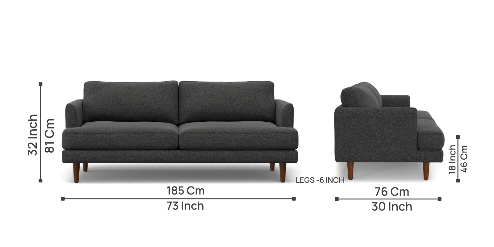 Tangled Fabric 3 Seater Sofa In Charcoal Grey Colour - Febonic Living