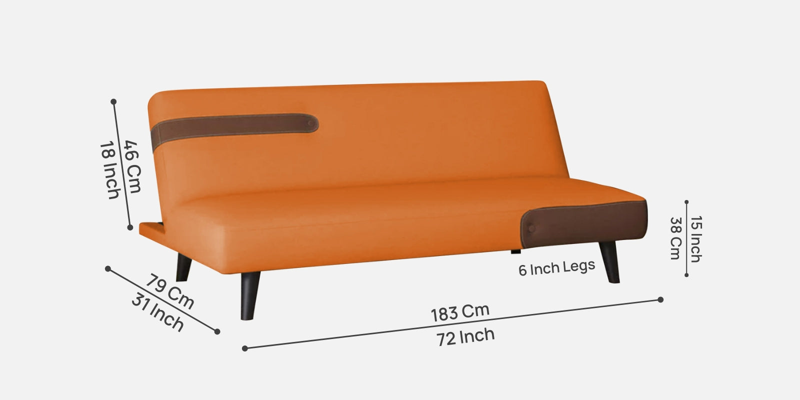 Vedan Fabric 3 Seater Convertible Sofa Cum Bed In Dark Orange Colour - Febonic Living
