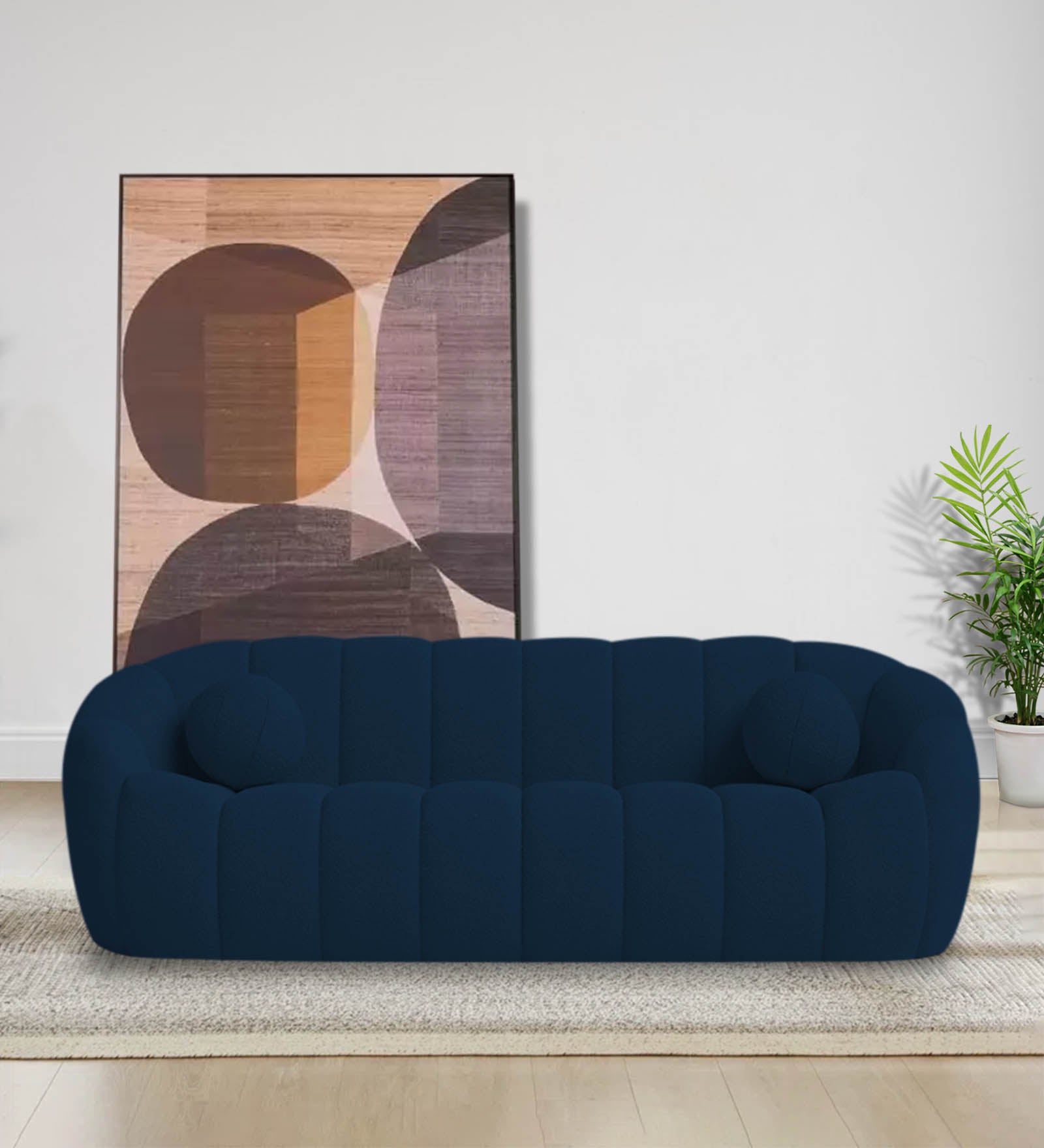 Boucle Fabric 3 Seater Sofa In Danim Blue Colour - Febonic Living