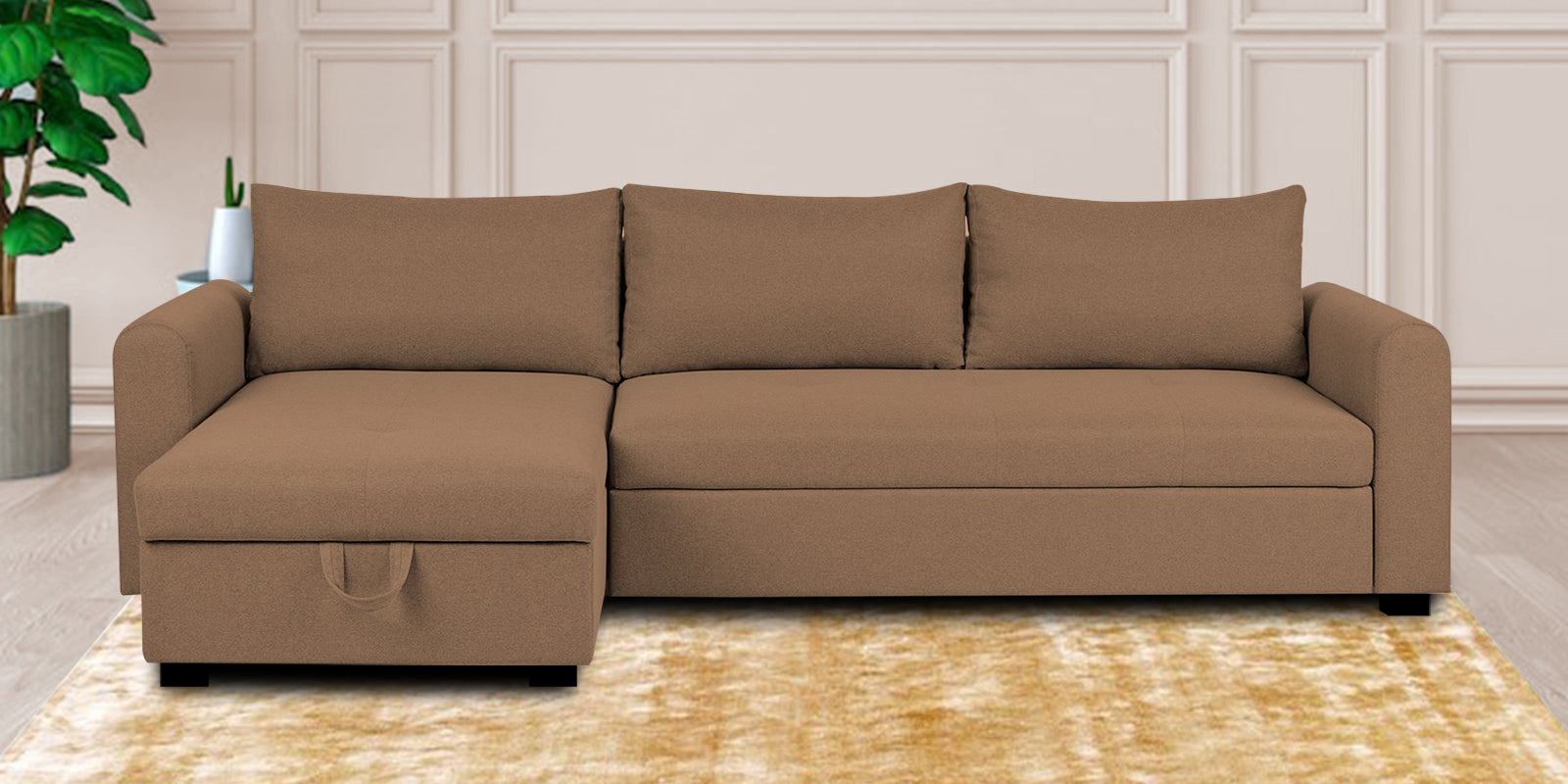 Sigma Fabric RHS Sectional Sofa (3+Lounger) In Cosmic Beige Colour - Febonic Living