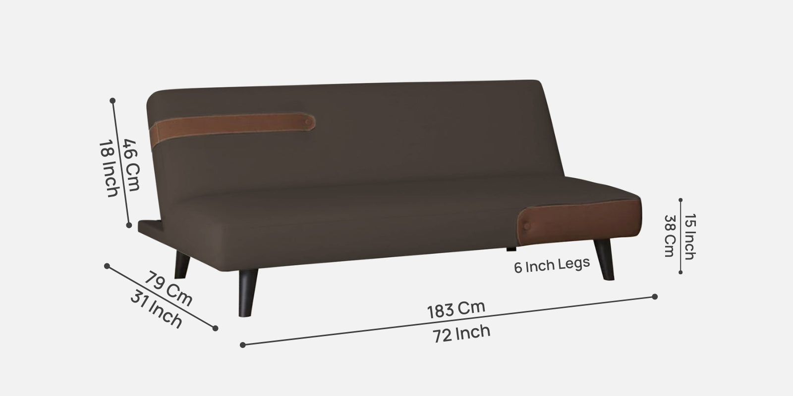 Vedan Fabric 3 Seater Convertible Sofa Cum Bed In Caspa Brown Colour - Febonic Living