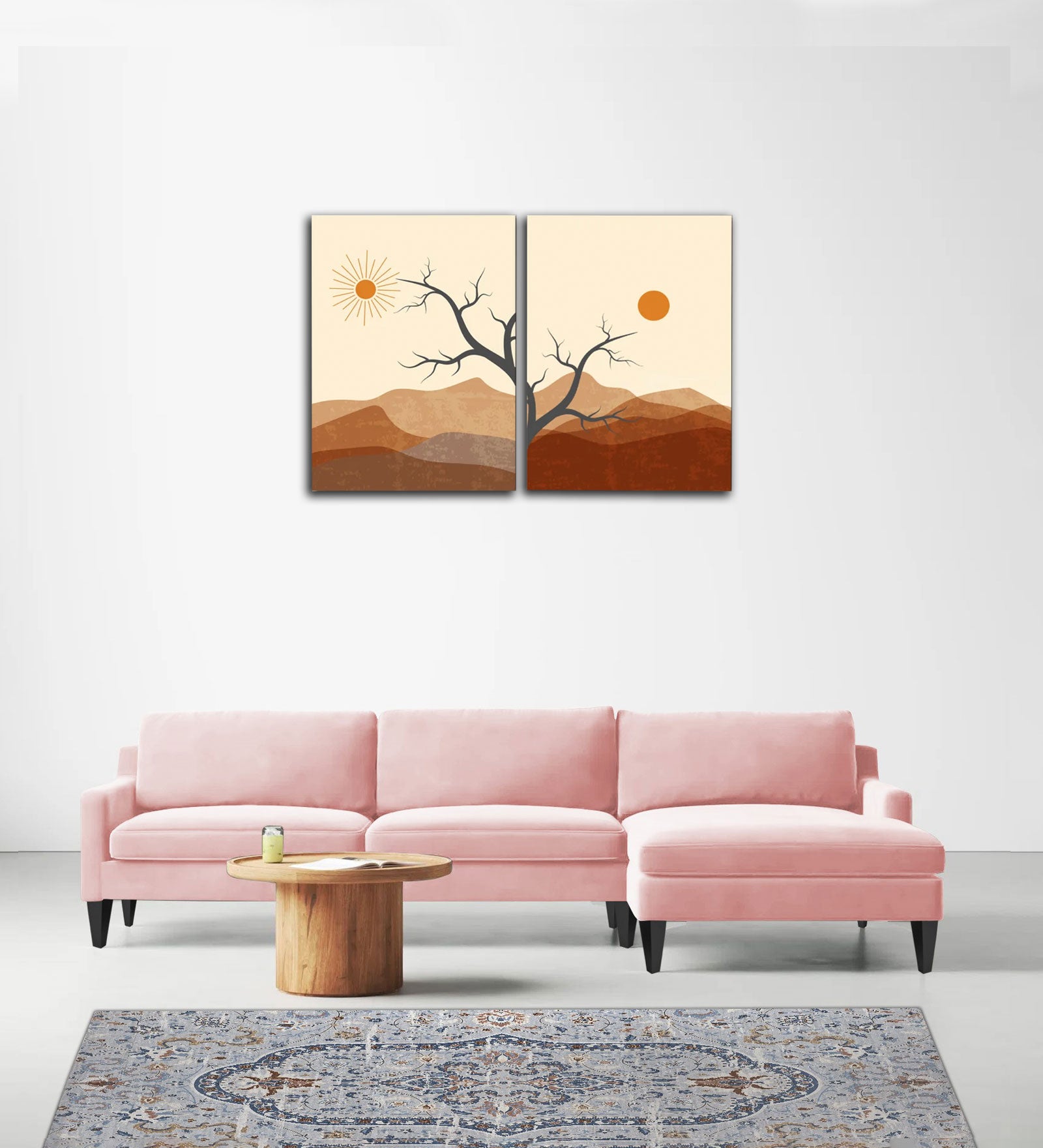 Jones Velvet LHS Sectional Sofa (3+Lounger) In Millennial Pink Colour - Febonic Living