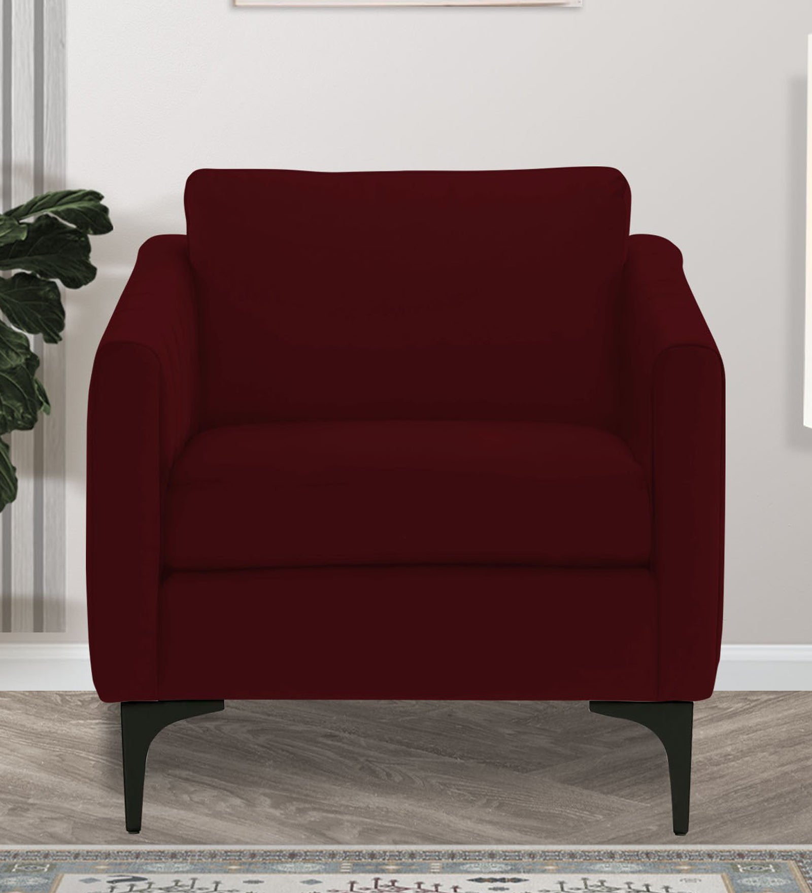Haru Velvet 1 Seater Sofa In Dark Maroon Colour - Febonic Living