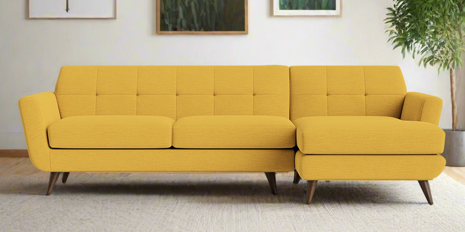 Jasmin Fabric LHS Sectional Sofa (3+ Lounger) In (3+ Lounger) Bold Yellow Colour - Febonic Living
