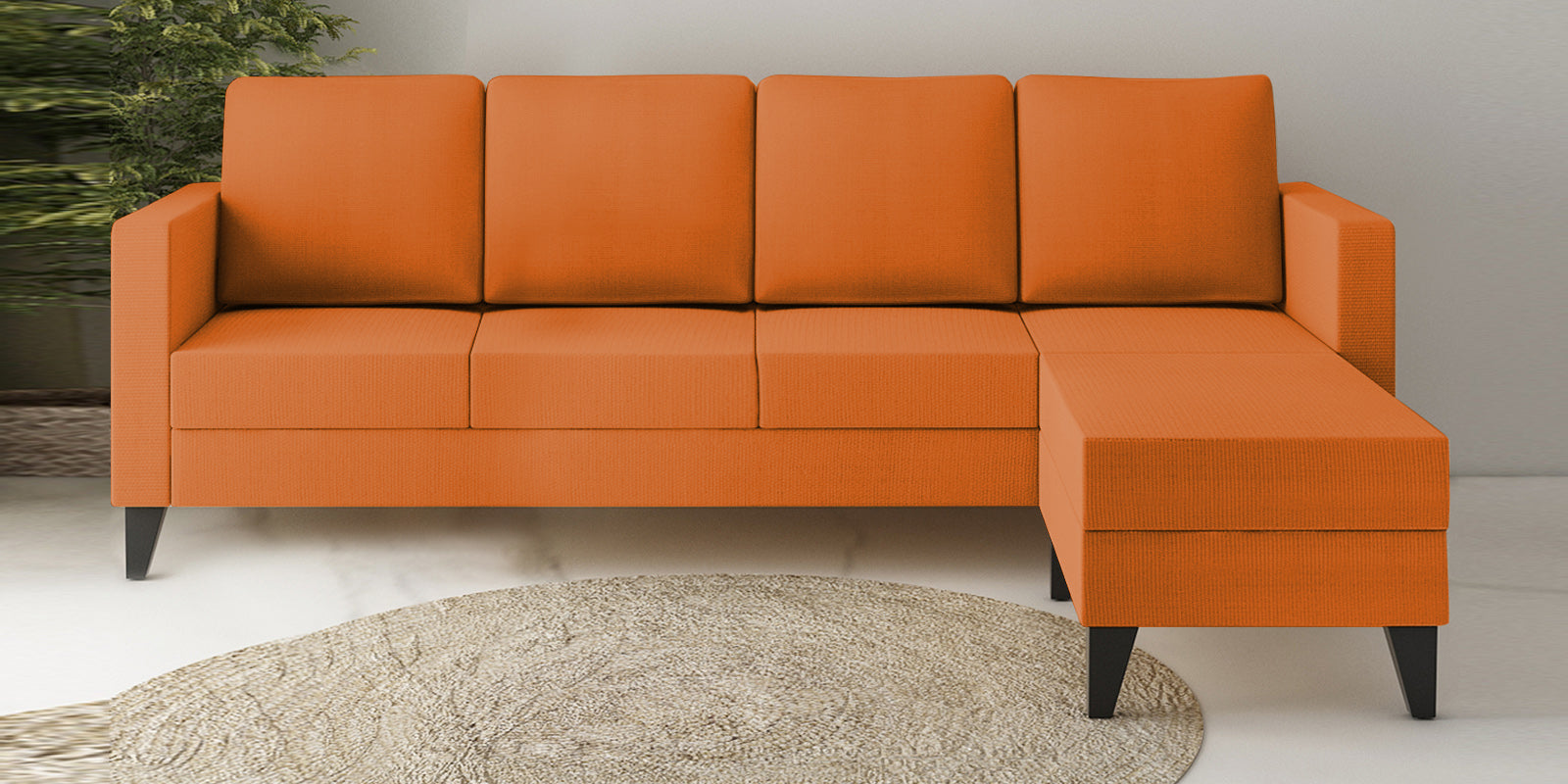 Nori Fabric LHS Sectional Sofa (3+Lounger) In Dark Orange Colour - Febonic Living