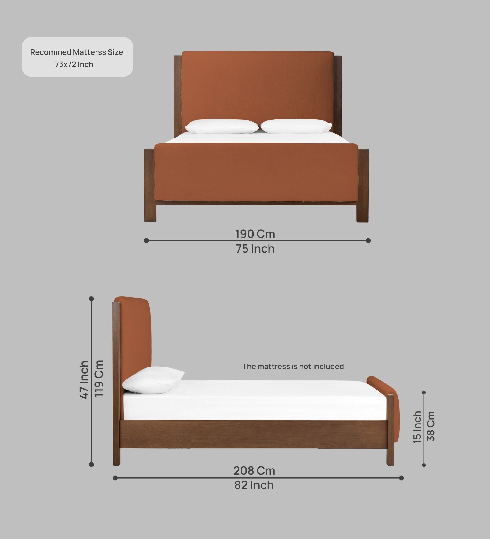 Zoro Boucle Fabric King Size Bed in Light Orange Colour - Febonic Living