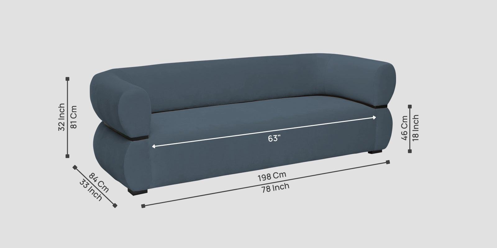 Kula Velvet 3 Seater Sofa In Oxford Blue Colour - Febonic Living