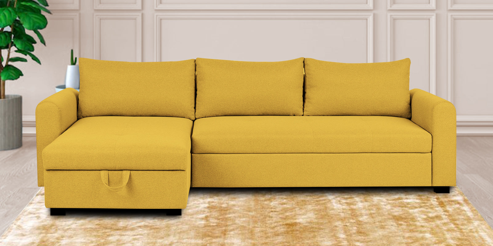 Sigma Fabric RHS Sectional Sofa (3+Lounger) In Bold Yellow Colour - Febonic Living