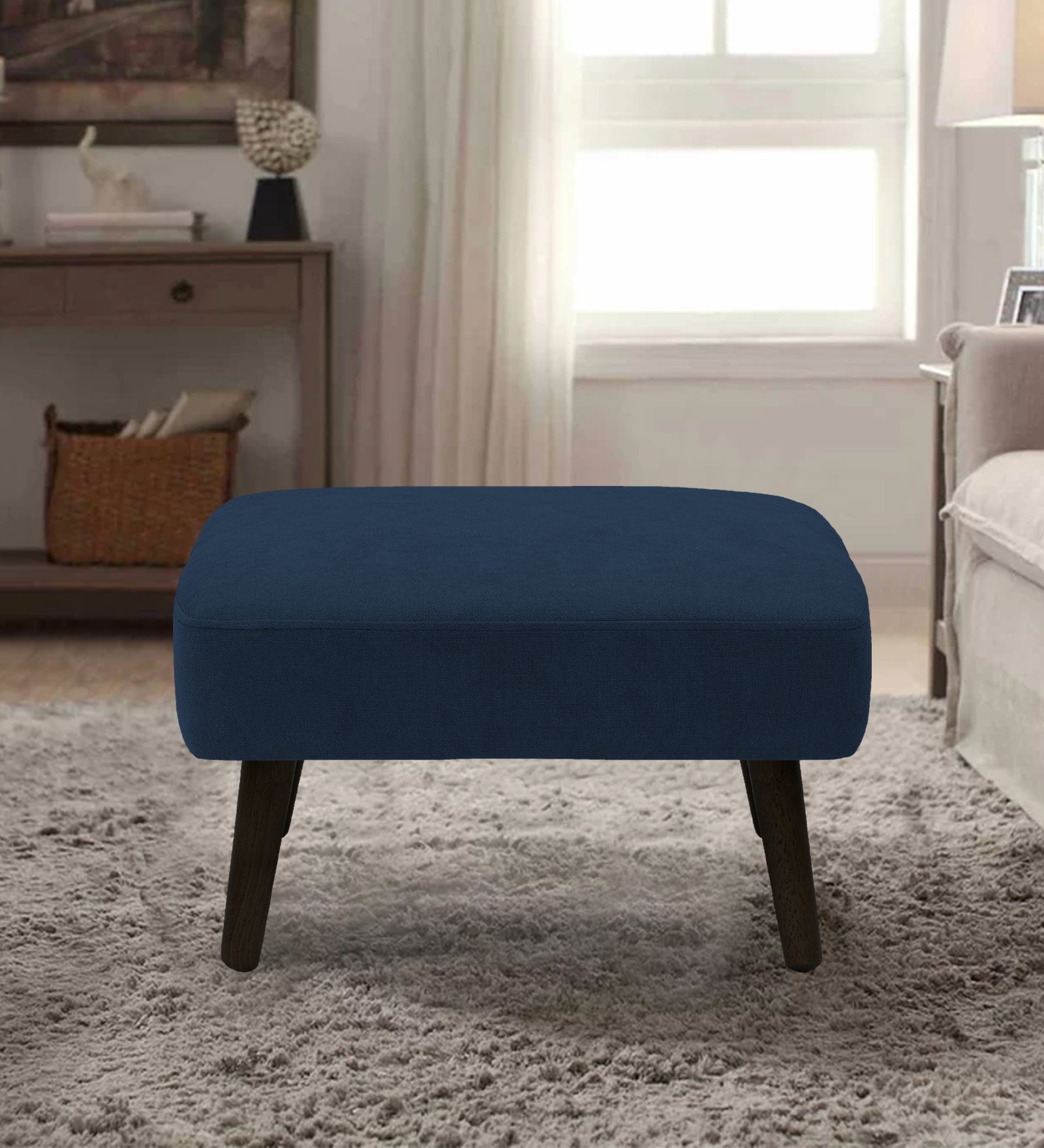 Luke Fabric Foot Stool In Denim Blue Colour - Febonic Living