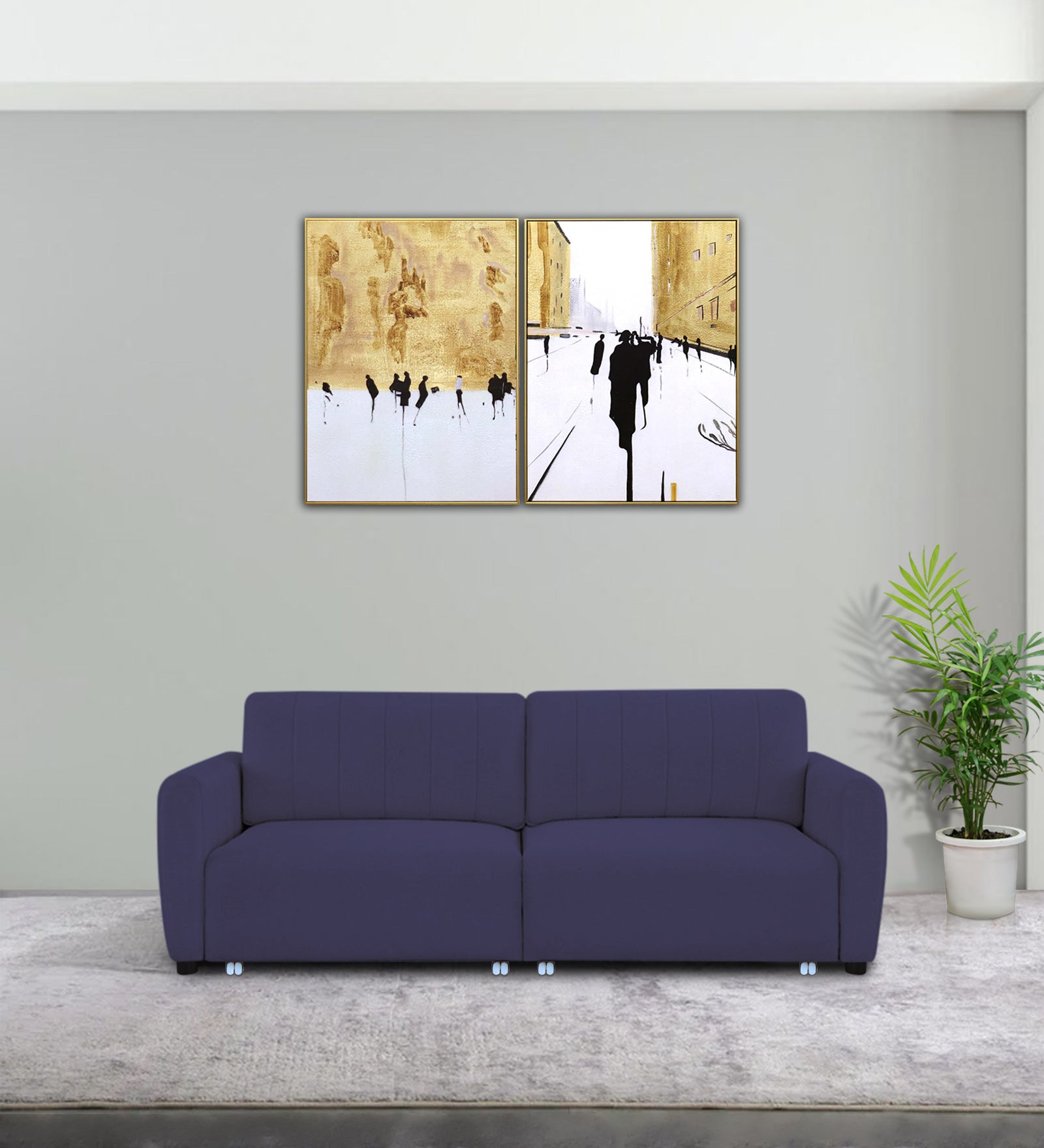 Vima Fabric 3 Seater Pull Out Sofa Cum Bed In Slate Blue Colour - Febonic Living