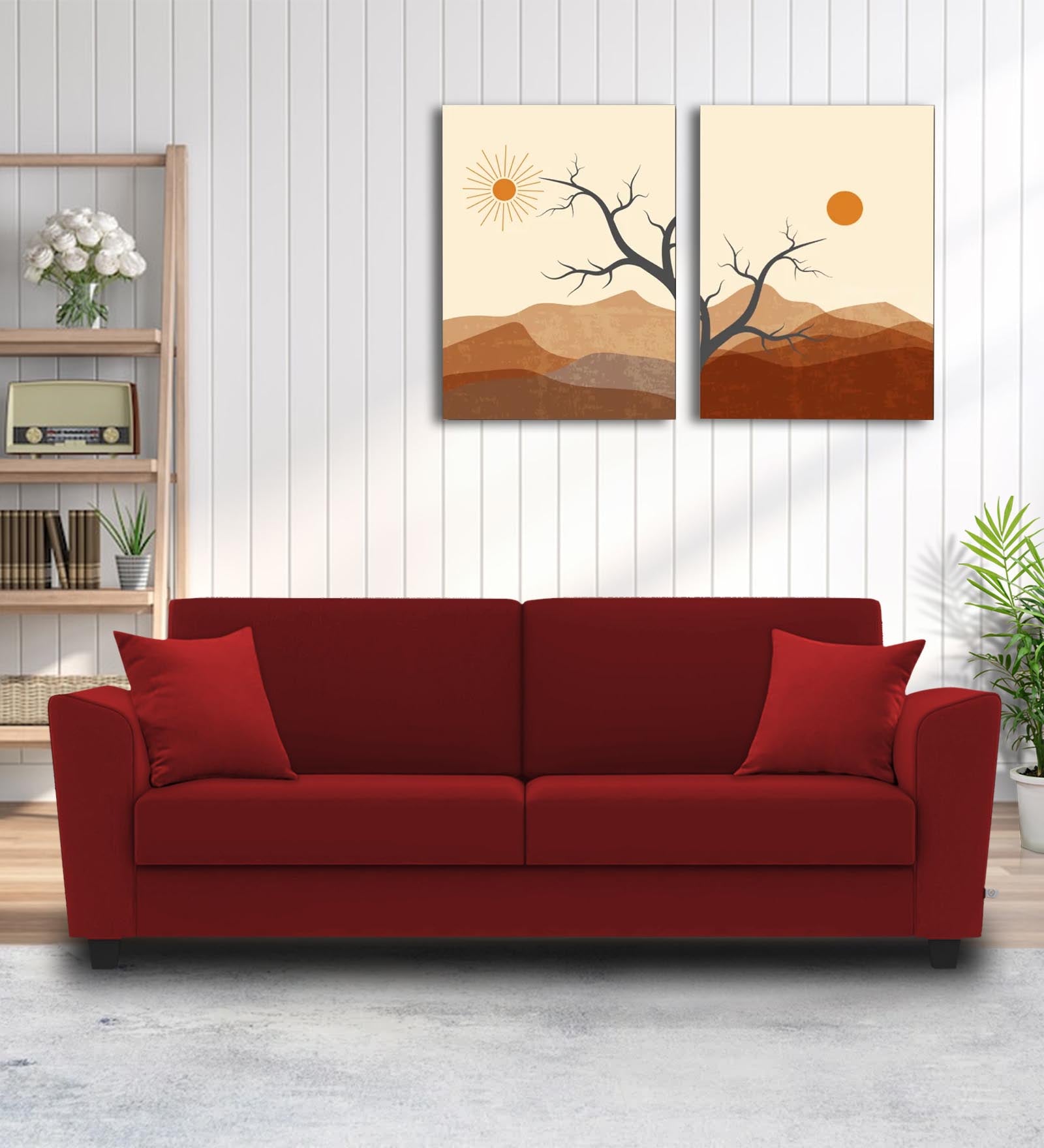 Daku Fabric 3 Seater Sofa In Blood Maroon Colour - Febonic Living