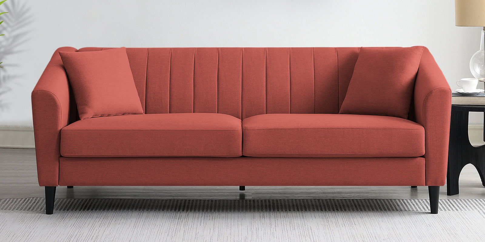 Polon Fabric 3 Seater Sofa In Salmon Pink Colour - Febonic Living