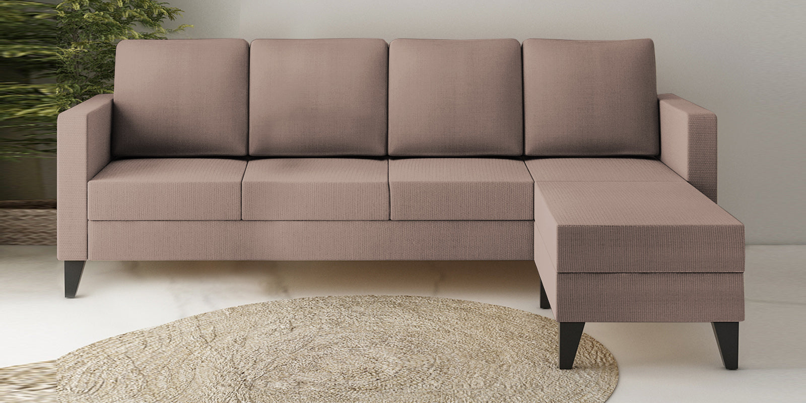 Nori Fabric LHS Sectional Sofa (3+Lounger) In Kadhi Beige Colour - Febonic Living