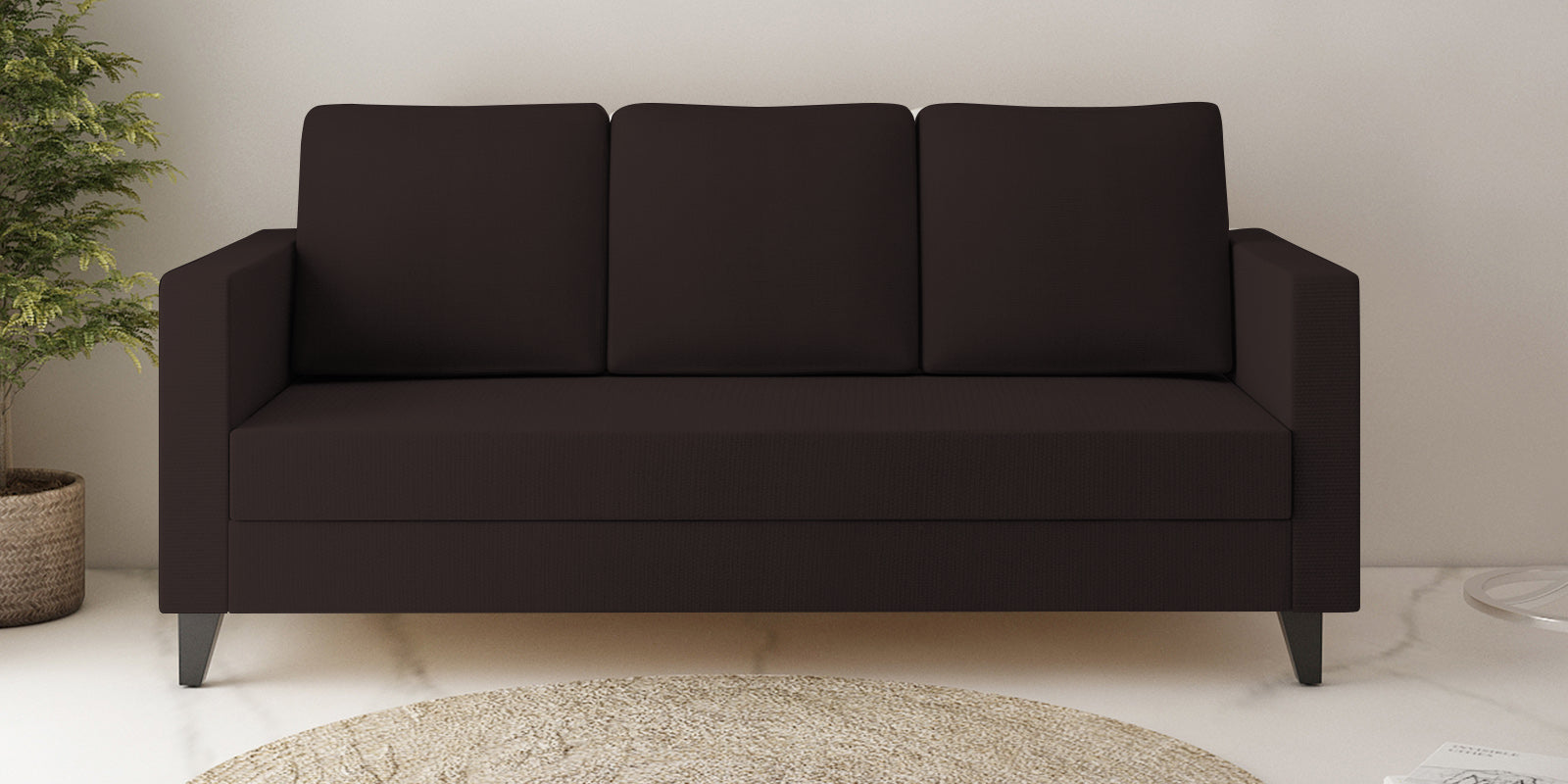 Nori Fabric 3 Seater Sofa In Dark Brown Colour - Febonic Living