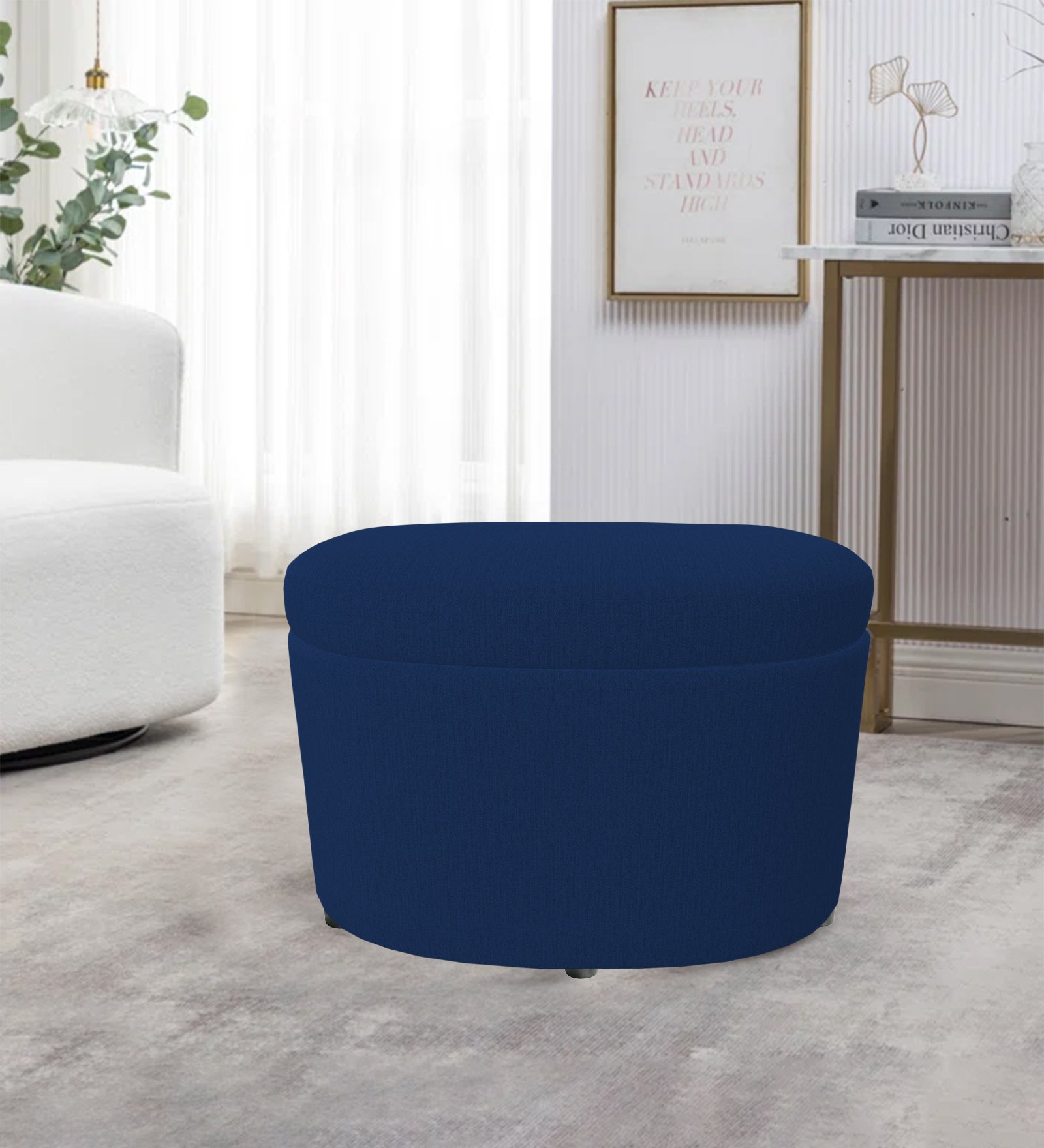 Ruggy Fabric Storage Ottoman in Royal Blue Colour - Febonic Living