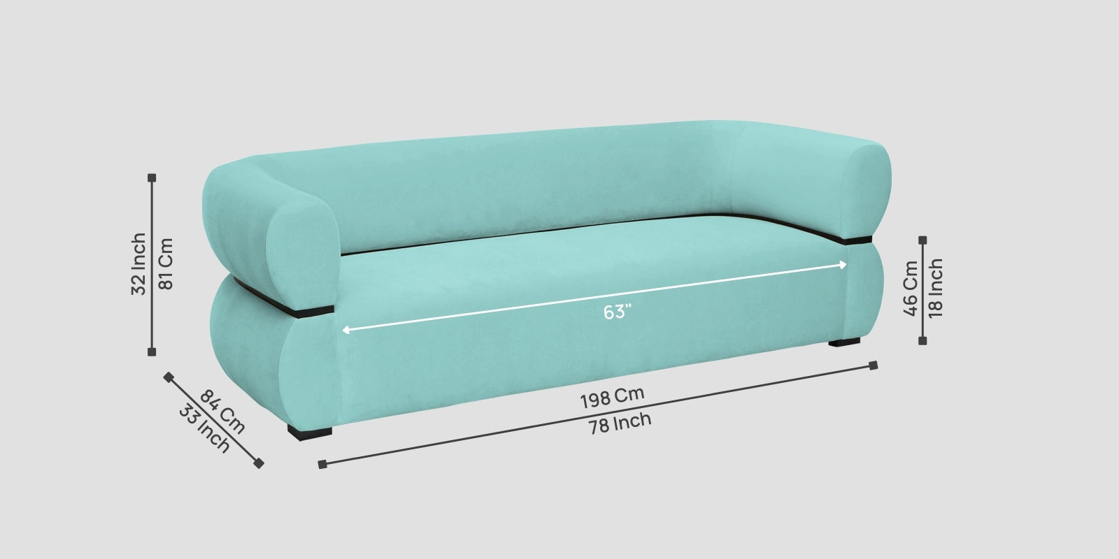 Kula Velvet 3 Seater Sofa In Barmunda Aqua Colour - Febonic Living