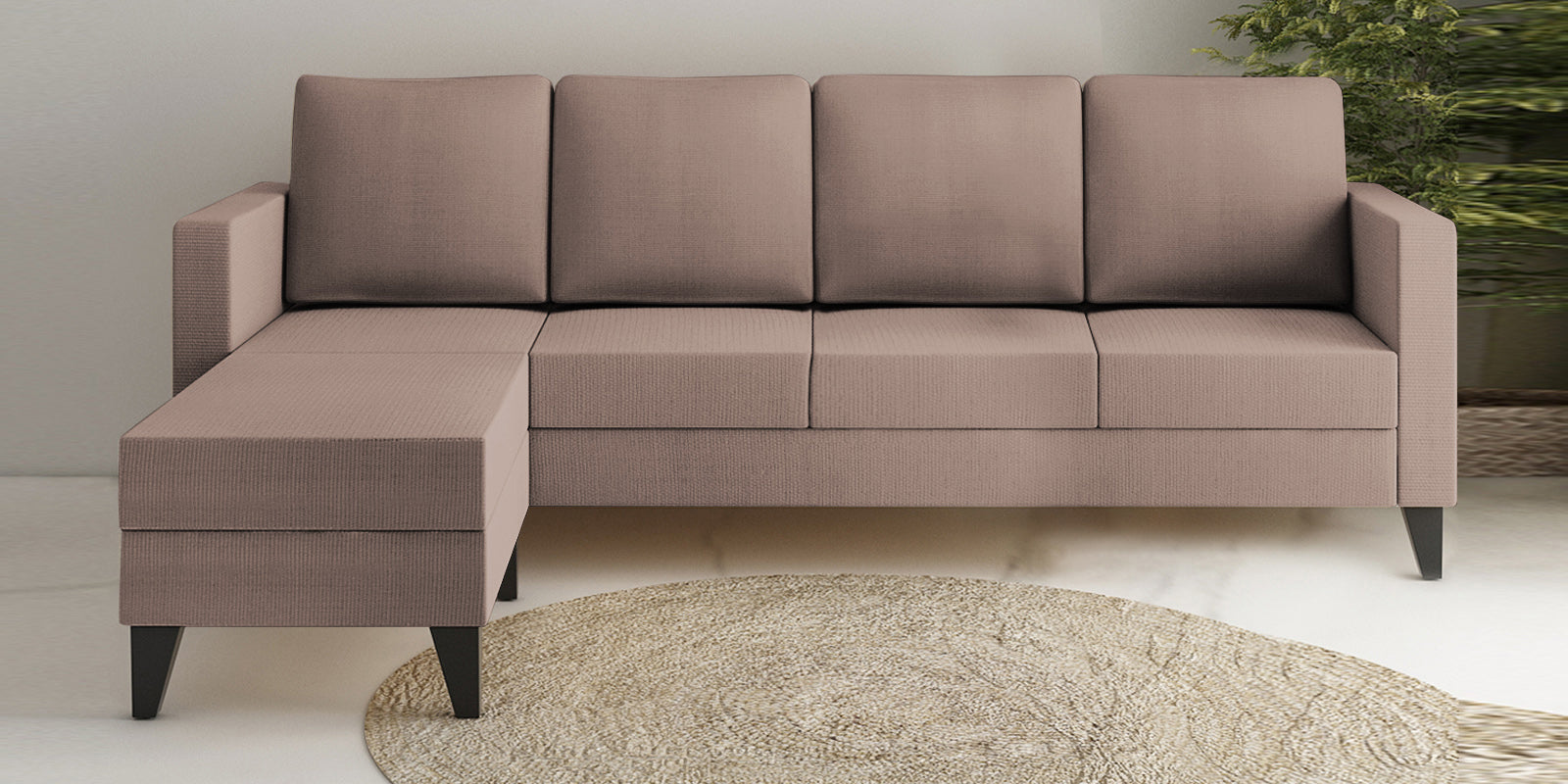 Nori Fabric RHS Sectional Sofa (3+Lounger) In Kadhi Beige Colour - Febonic Living