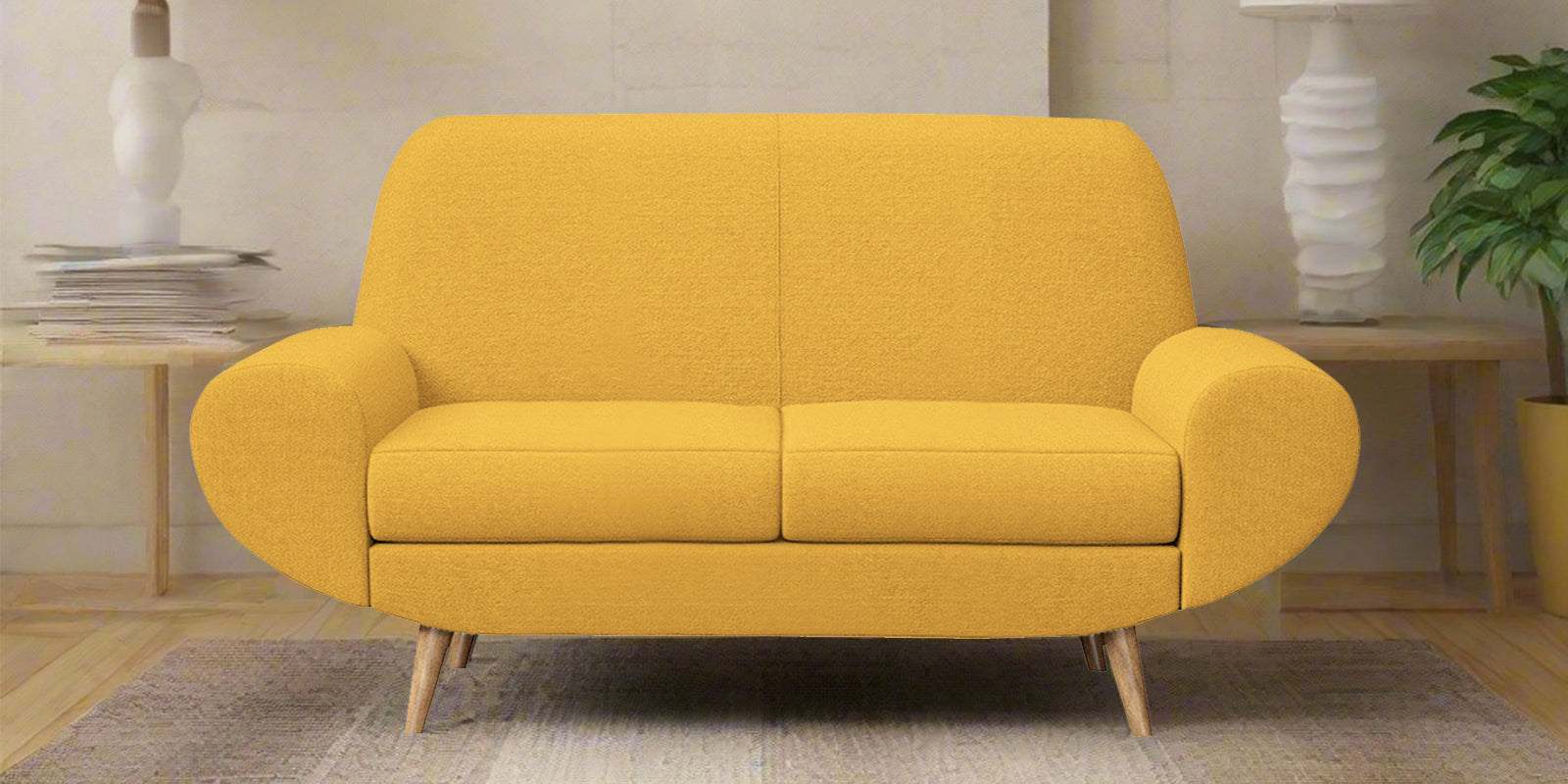 Jessy Fabric 2 Seater Sofa In Bold Yellow Colour - Febonic Living