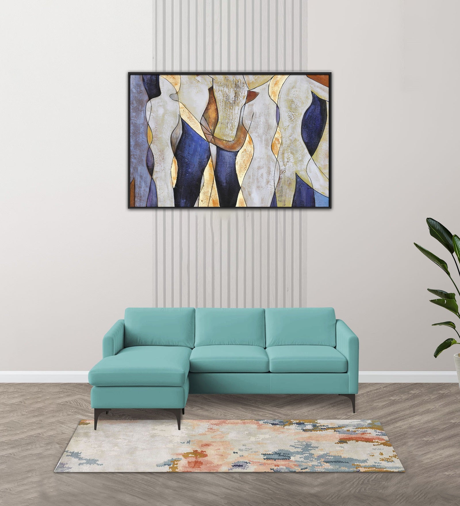 Haru Fabric RHS Sectional Sofa (2+Lounger) In Barmunda Aqua Colour - Febonic Living