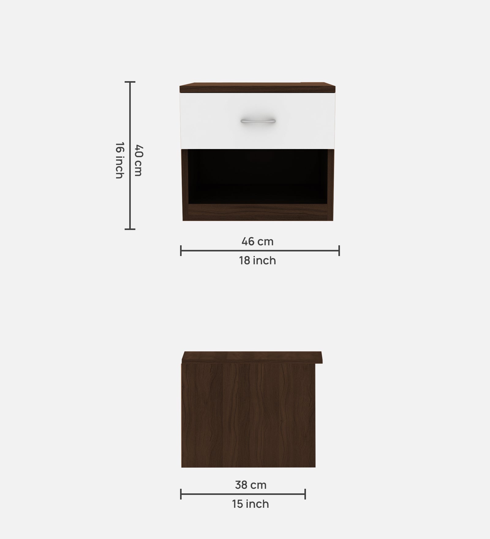 Rona Bedside Table With Drawer in Dark Walnut & Frosty White Finish - Febonic Living