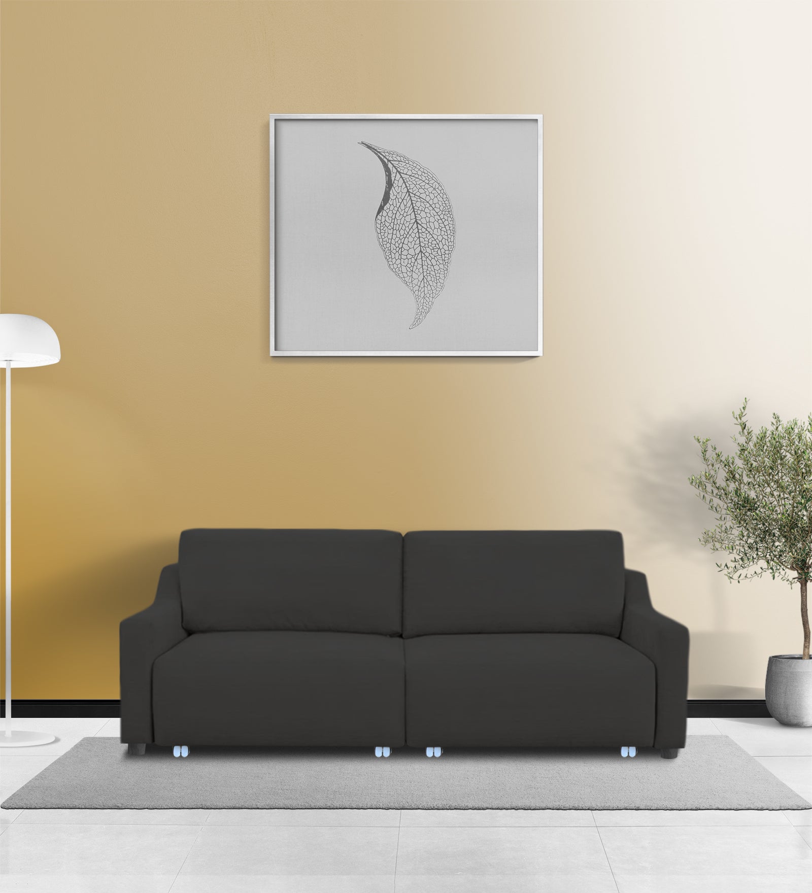 Gabby Fabric 3 Seater Pull Out Sofa Cum Bed In Charcoal Grey Colour - Febonic Living