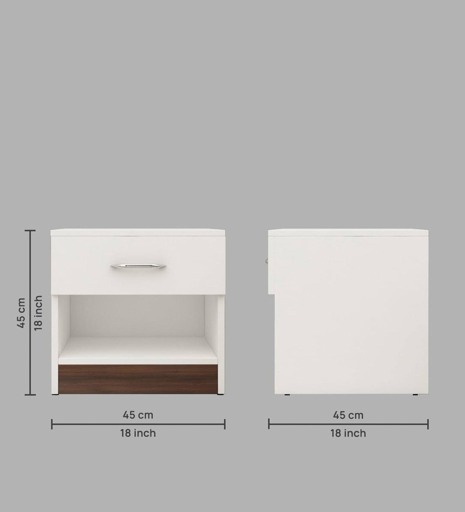 Kaiva Bedside Table With Drawer In Frosty White And Dark Walnut Finish - Febonic Living