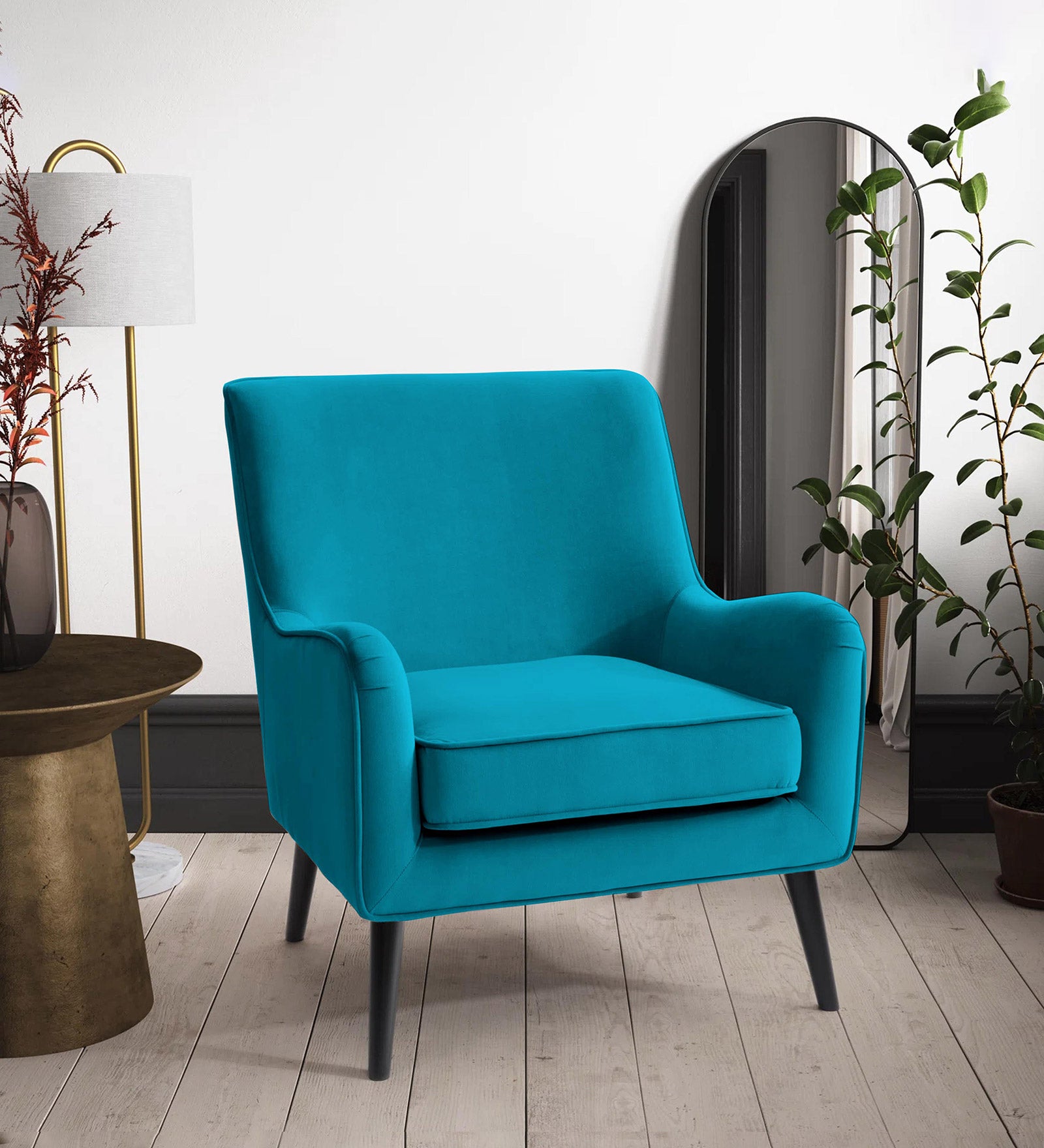 Ame Velvet Arm Chair In Aqua Blue Colour