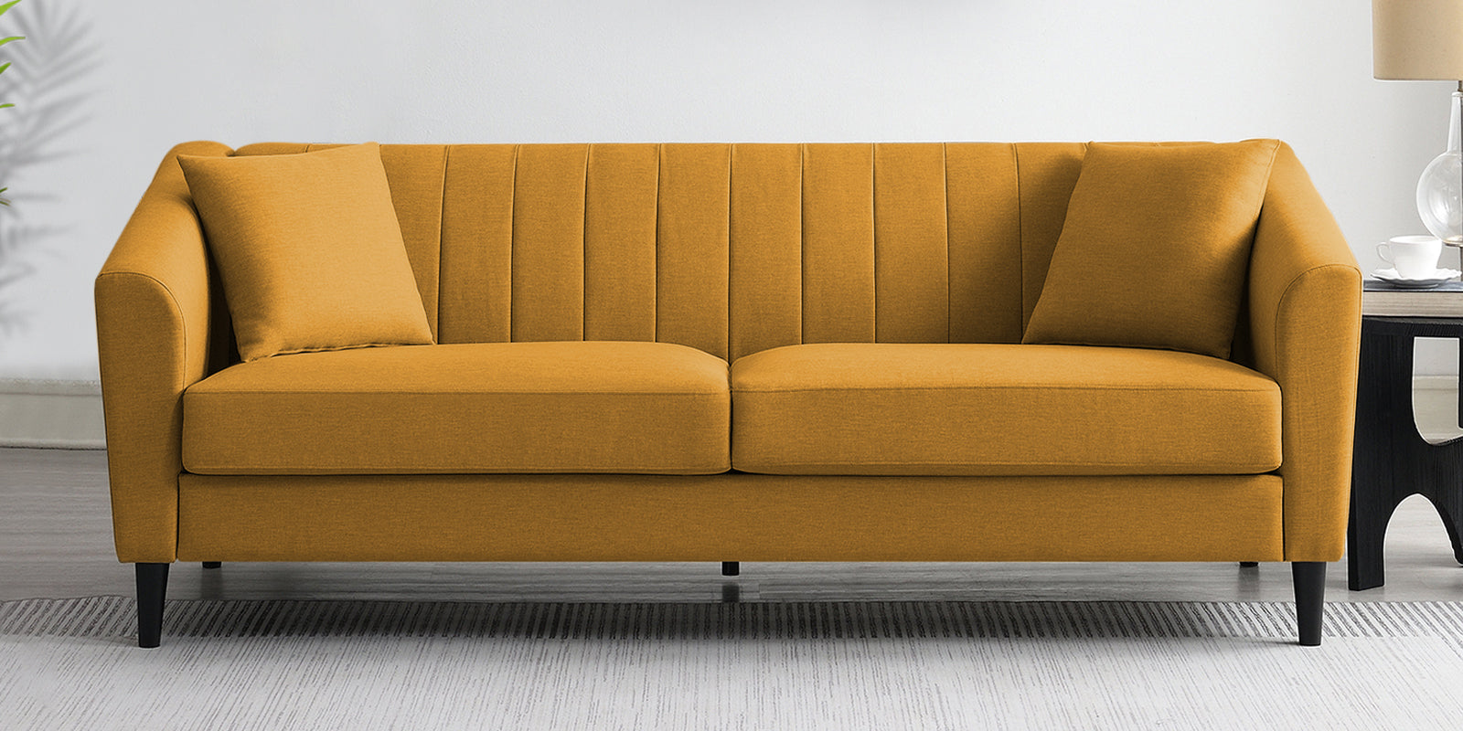 Polon Fabric 3 Seater Sofa In Corn Yellow Colour - Febonic Living