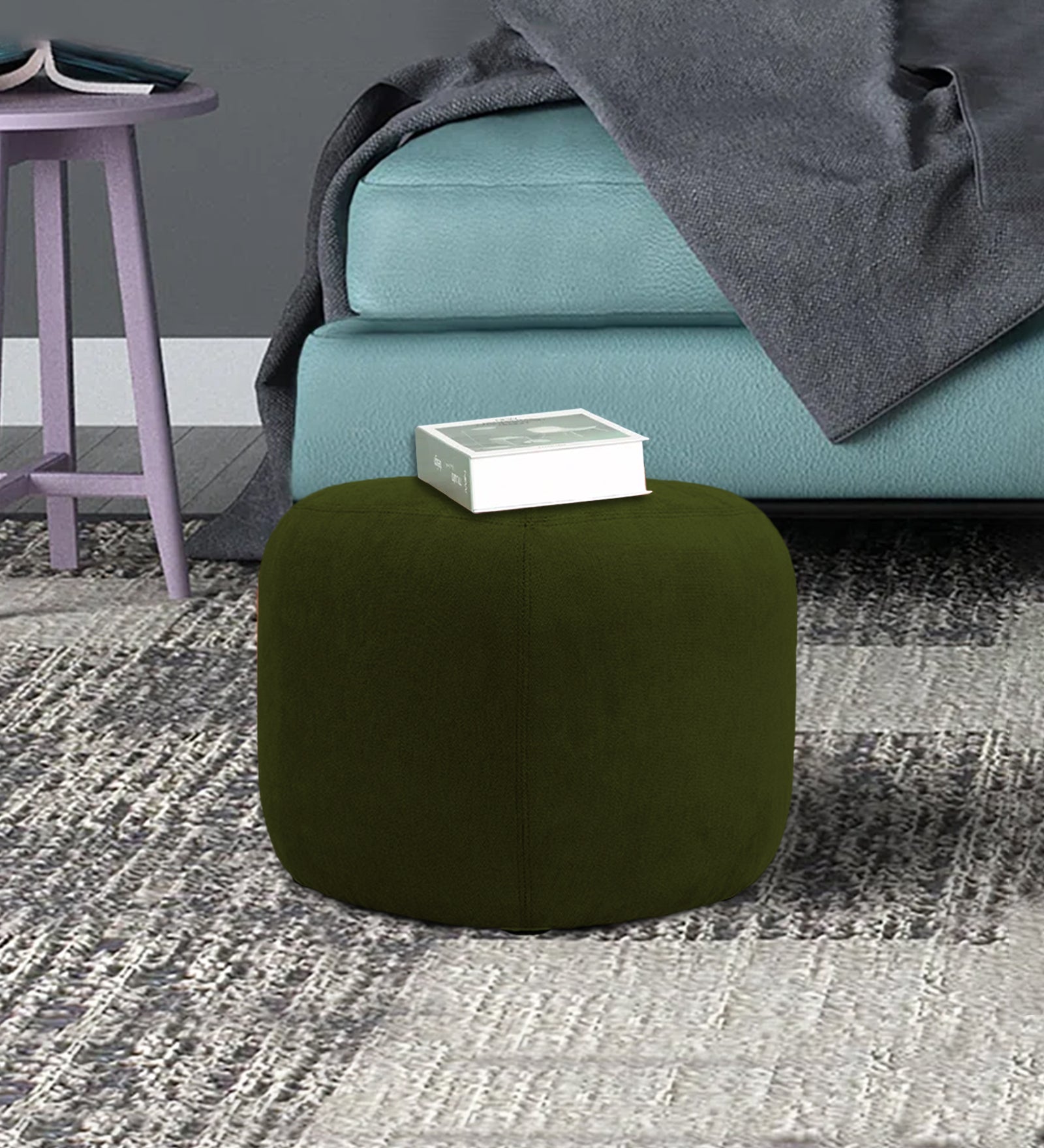 Keori Fabric Pouffe In Olive Green Colour - Febonic Living