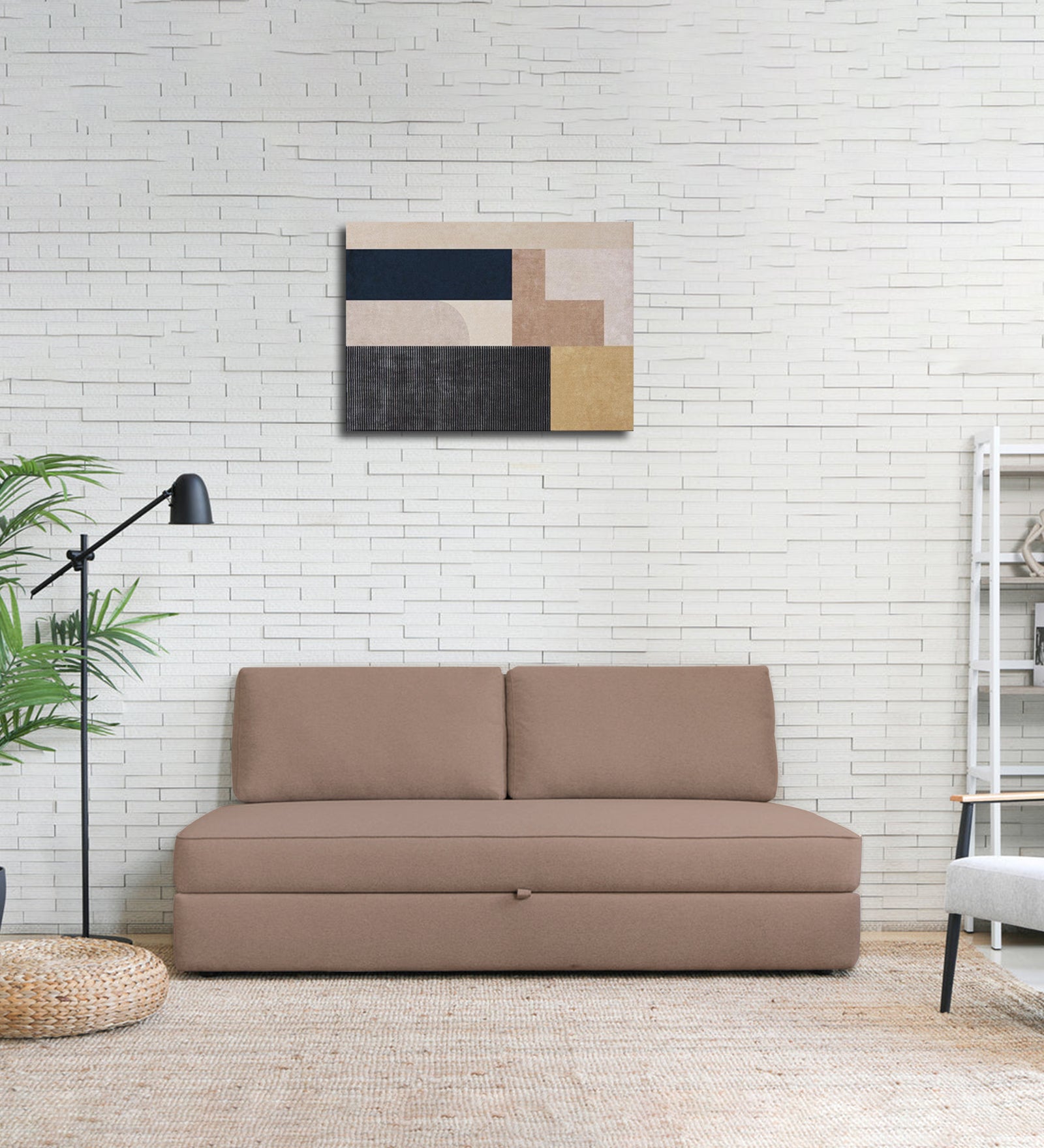 Vito Fabric Day Bed In Kadhi Beige Colour With Storage - Febonic Living