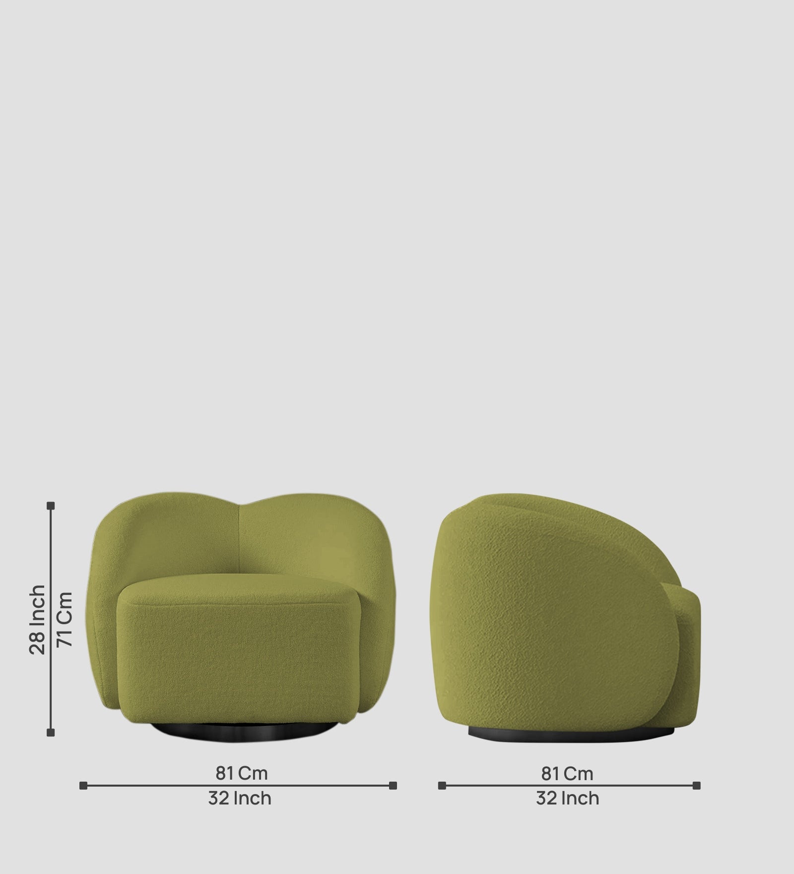 Miles Boucle Fabric Swivel Chair in Apple Green Colour
