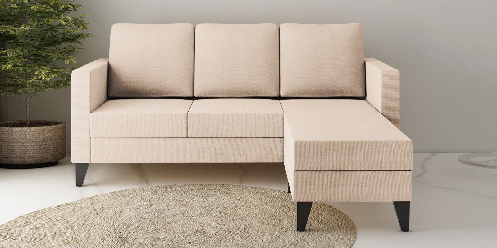 Nori Fabric LHS Sectional Sofa (2+Lounger) In Woom Beige Colour - Febonic Living