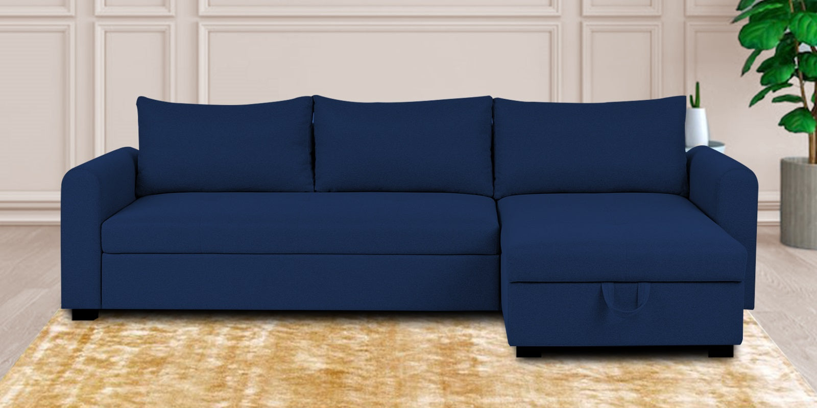 Sigma Fabric LHS Sectional Sofa (3+Lounger) In Royal Blue Colour - Febonic Living