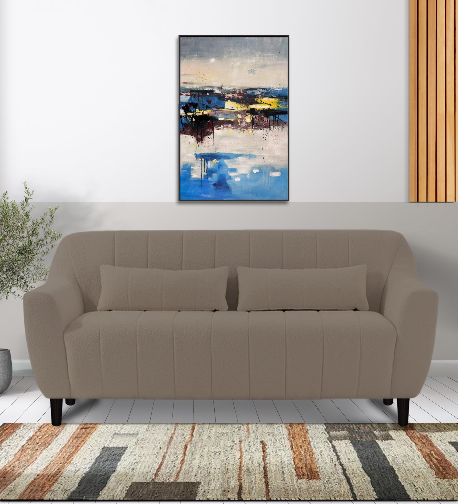 Nesco Boucle Fabric 2 Seater Sofa In Cement Beige Colour - Febonic Living