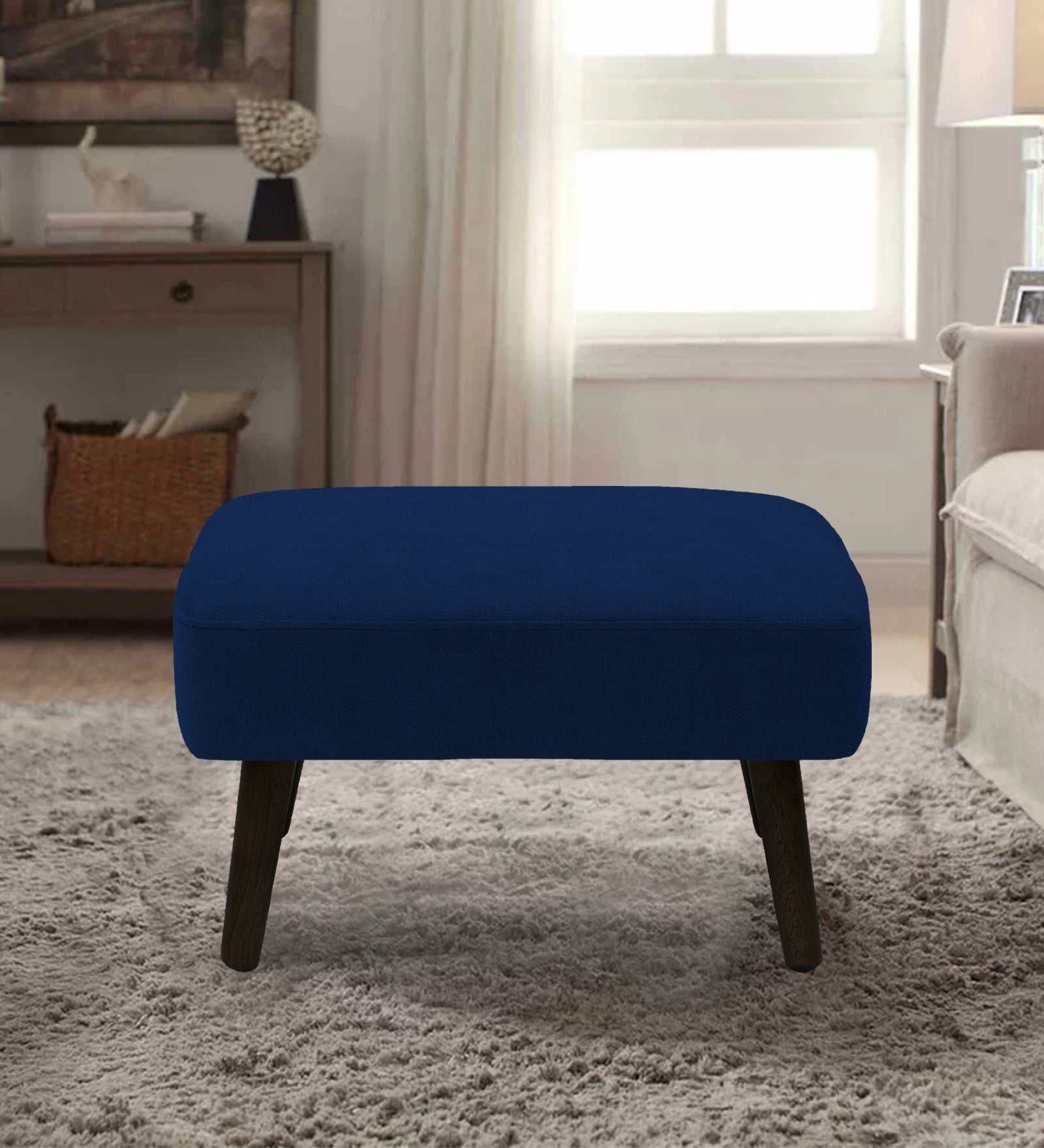 Luke Fabric Foot Stool In Royal Blue Colour - Febonic Living