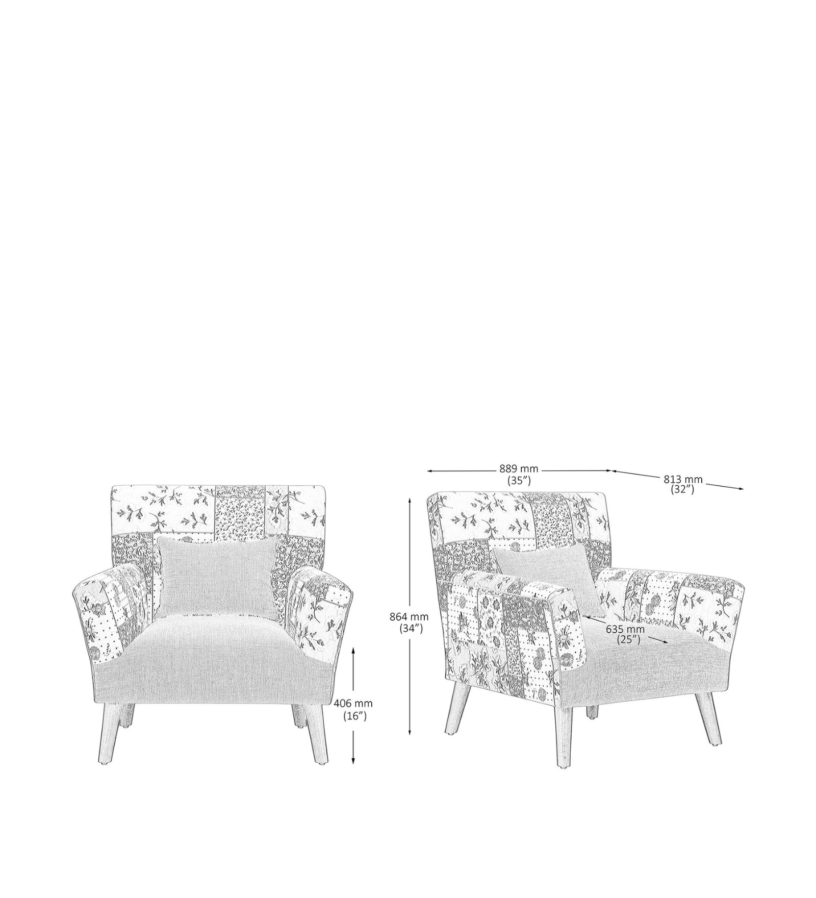 Marco Printed Fabric Arm Chair in White & Blue Colour - Febonic Living