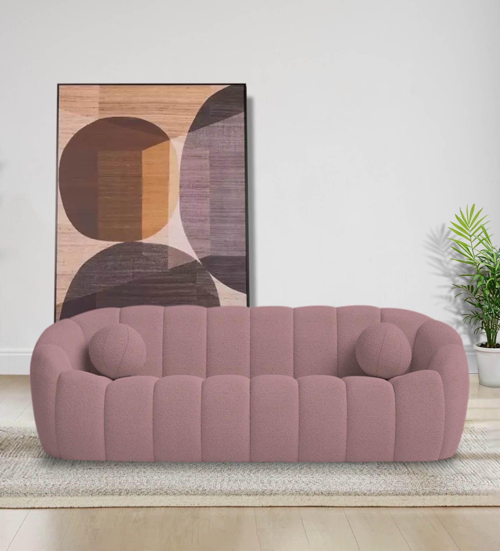 Boucle Fabric 3 Seater Sofa In Basi Pinc Colour - Febonic Living