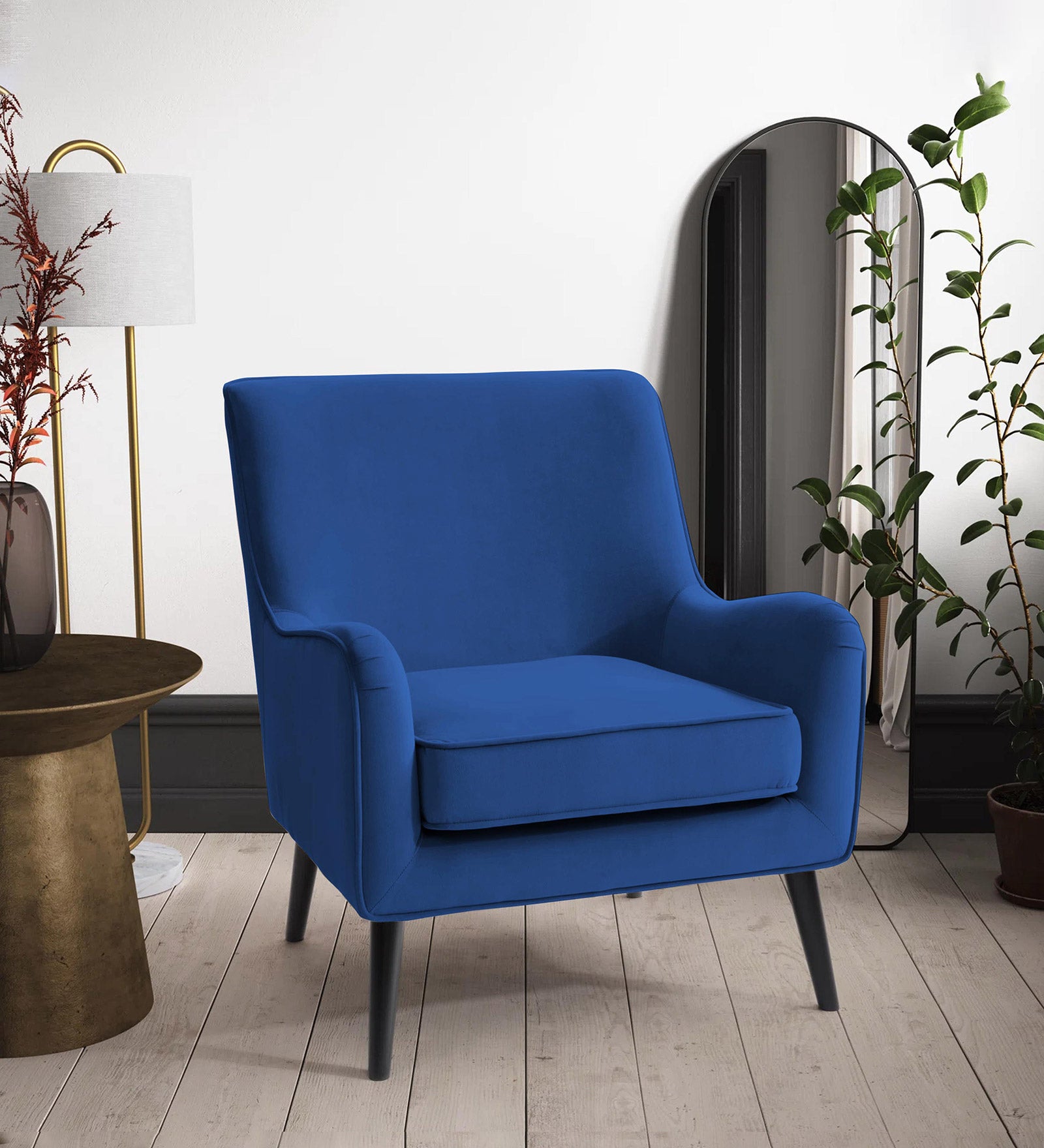 Ame Velvet Upholstered Arm Chair In imperial blue Colour - Febonic Living