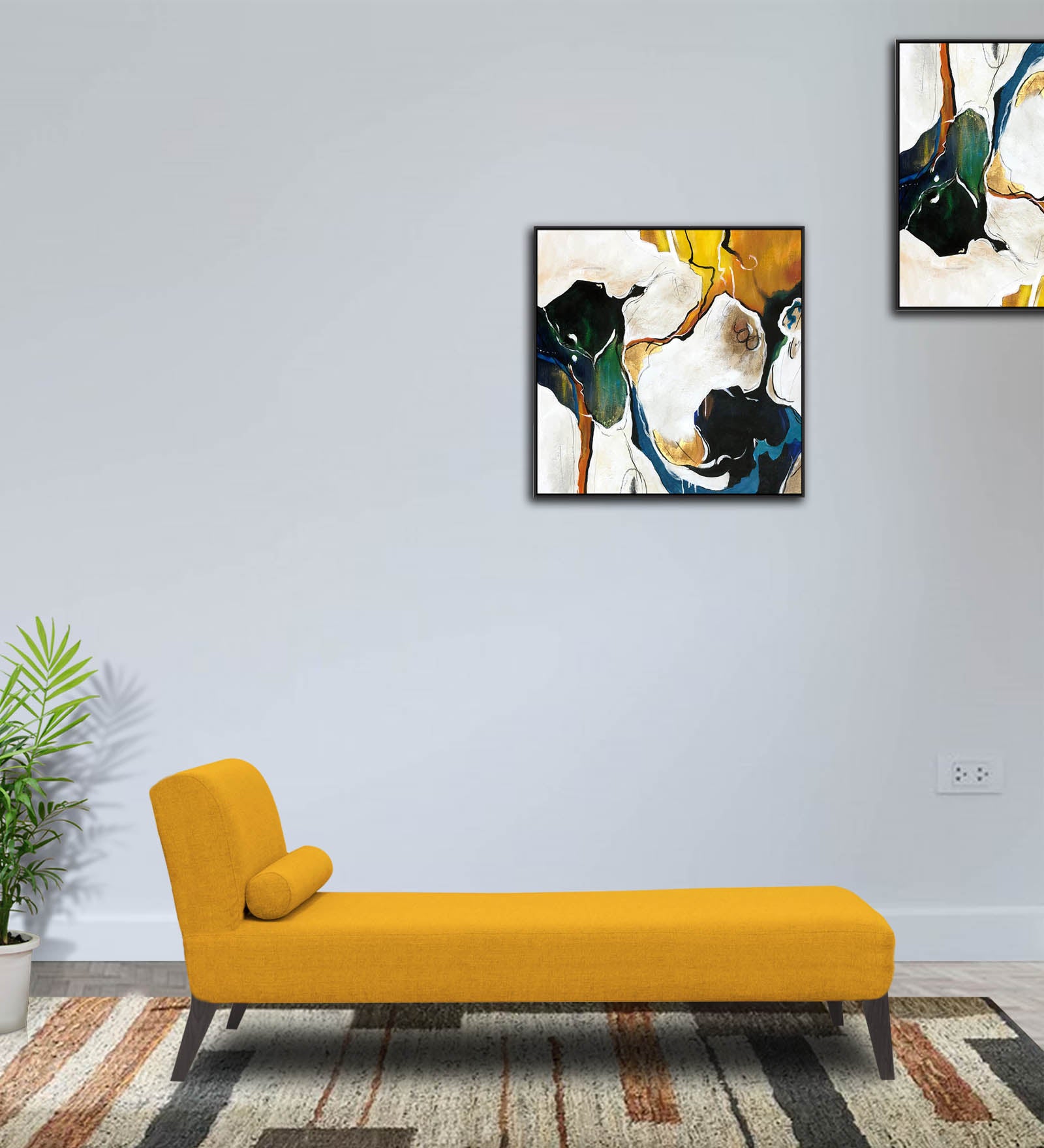 Noce Fabric Armless Chaise Lounger In Bold Yellow Colour - Febonic Living