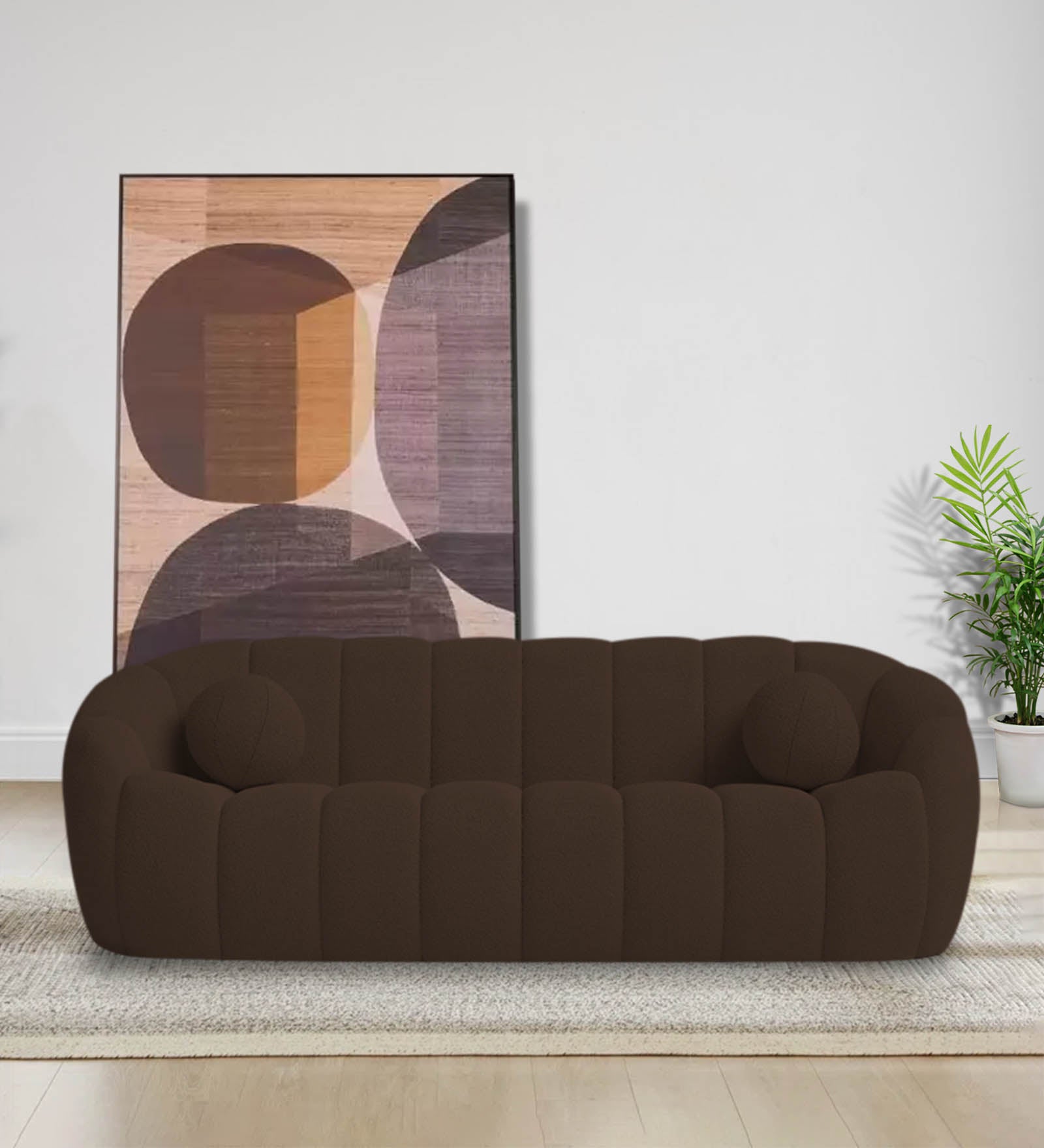 Boucle Fabric 3 Seater Sofa In Bringo Brown Colour - Febonic Living