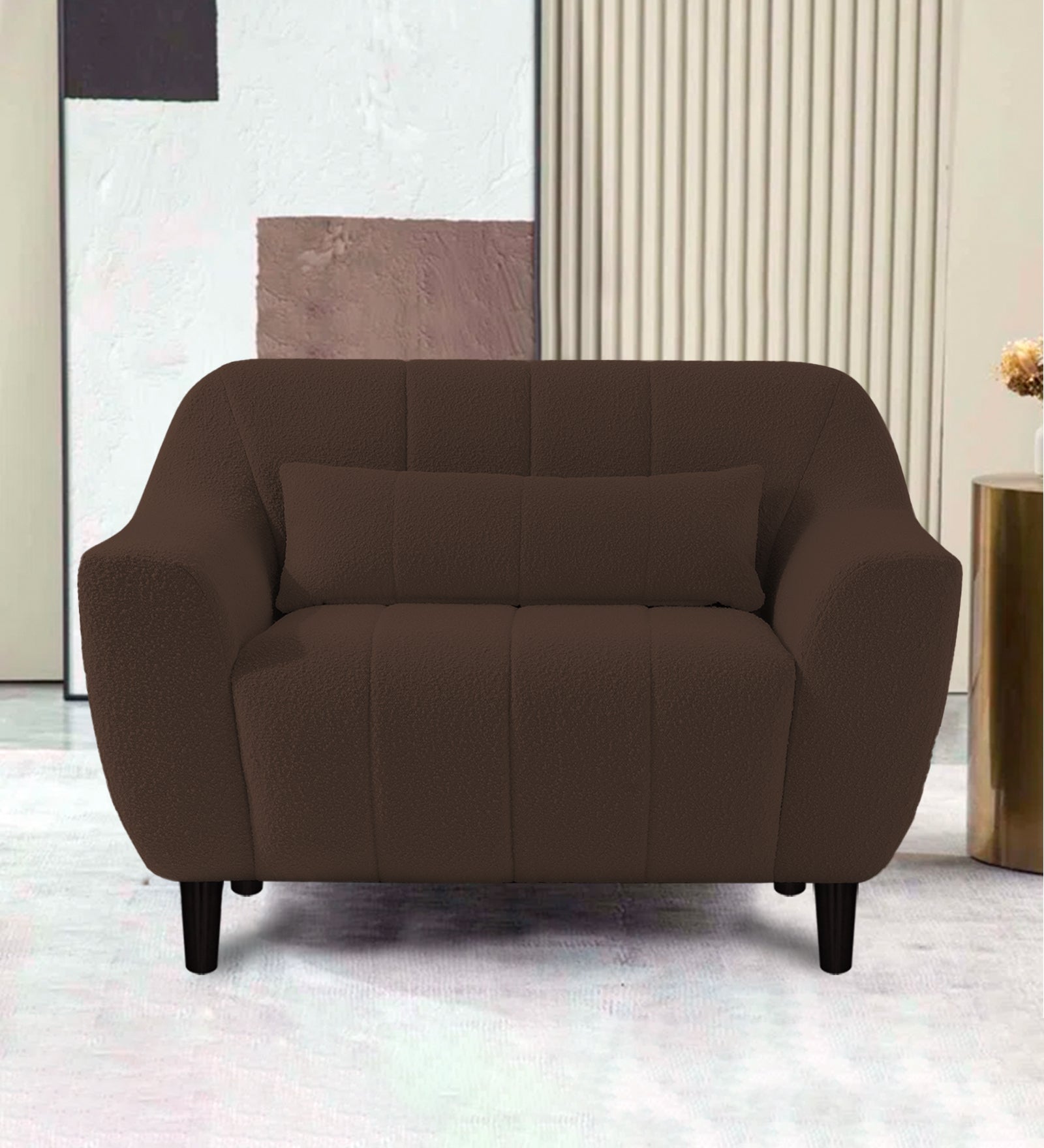 Nesco Boucle Fabric 1 Seater Sofa In Bringo Brow Colour - Febonic Living