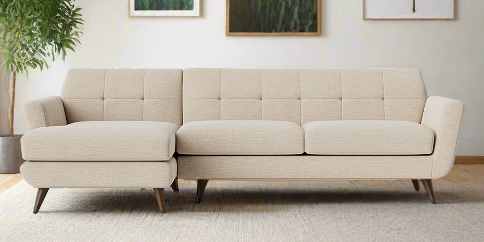 Jasmin Fabric RHS Sectional Sofa (3+ Lounger) In Ivory Cream Colour - Febonic Living