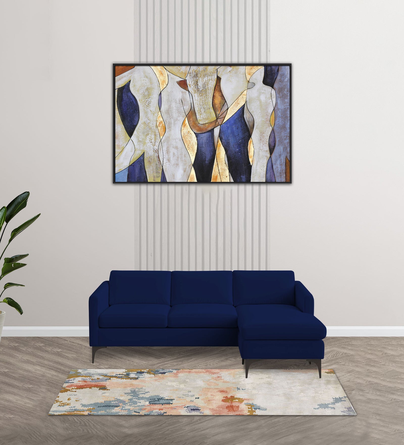 Haru Fabric LHS Sectional Sofa (2+Lounger) In Imperial Blue Colour - Febonic Living