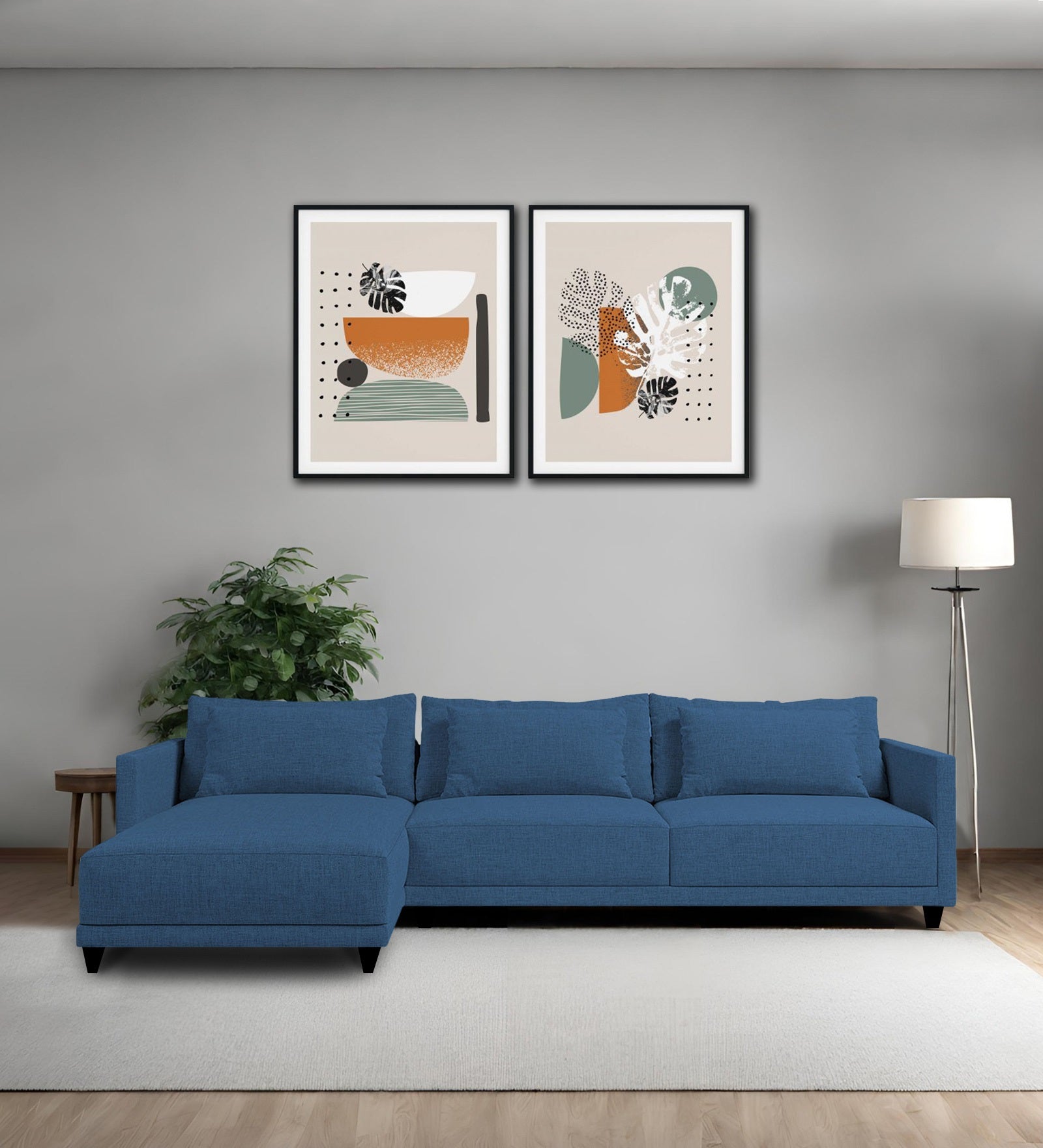 Kera Fabric RHS Sectional Sofa (3+Lounger) In Light Blue Colour