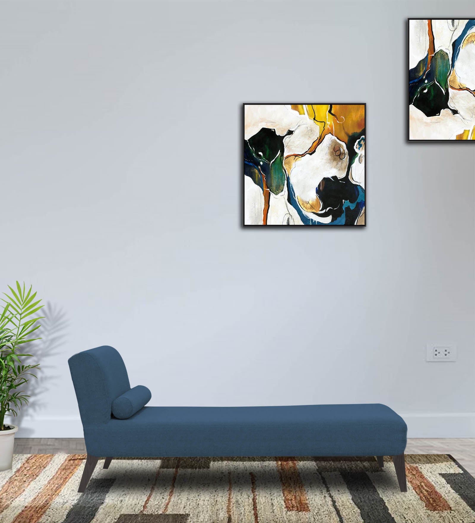 Noce Fabric Armless Chaise Lounger In Light Blue Colour - Febonic Living